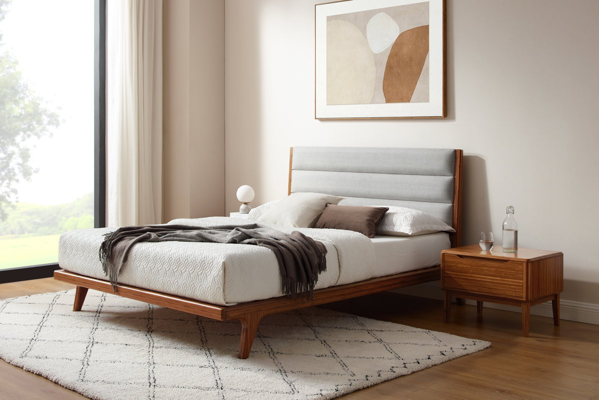 Mercury Upholstered Queen Platform Bed, Amber, by Greenington, 87" length x 63.5" width x 42" height View 6