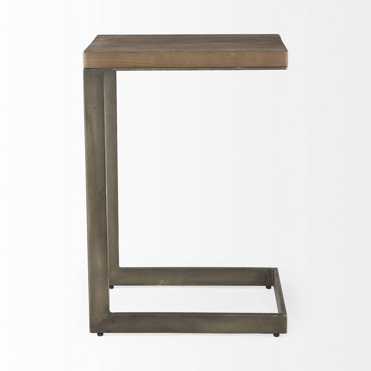 Faye 14L x 18W x 26H Medium Brown Wood with Antique Nickel Finished Metal Base C Side Table, Side & End Table by Mercana, 14" length x 18" width x 26" height View 5
