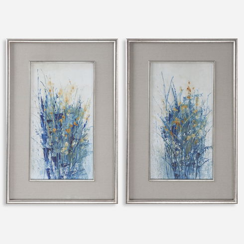 Indigo Florals Framed Art S/2