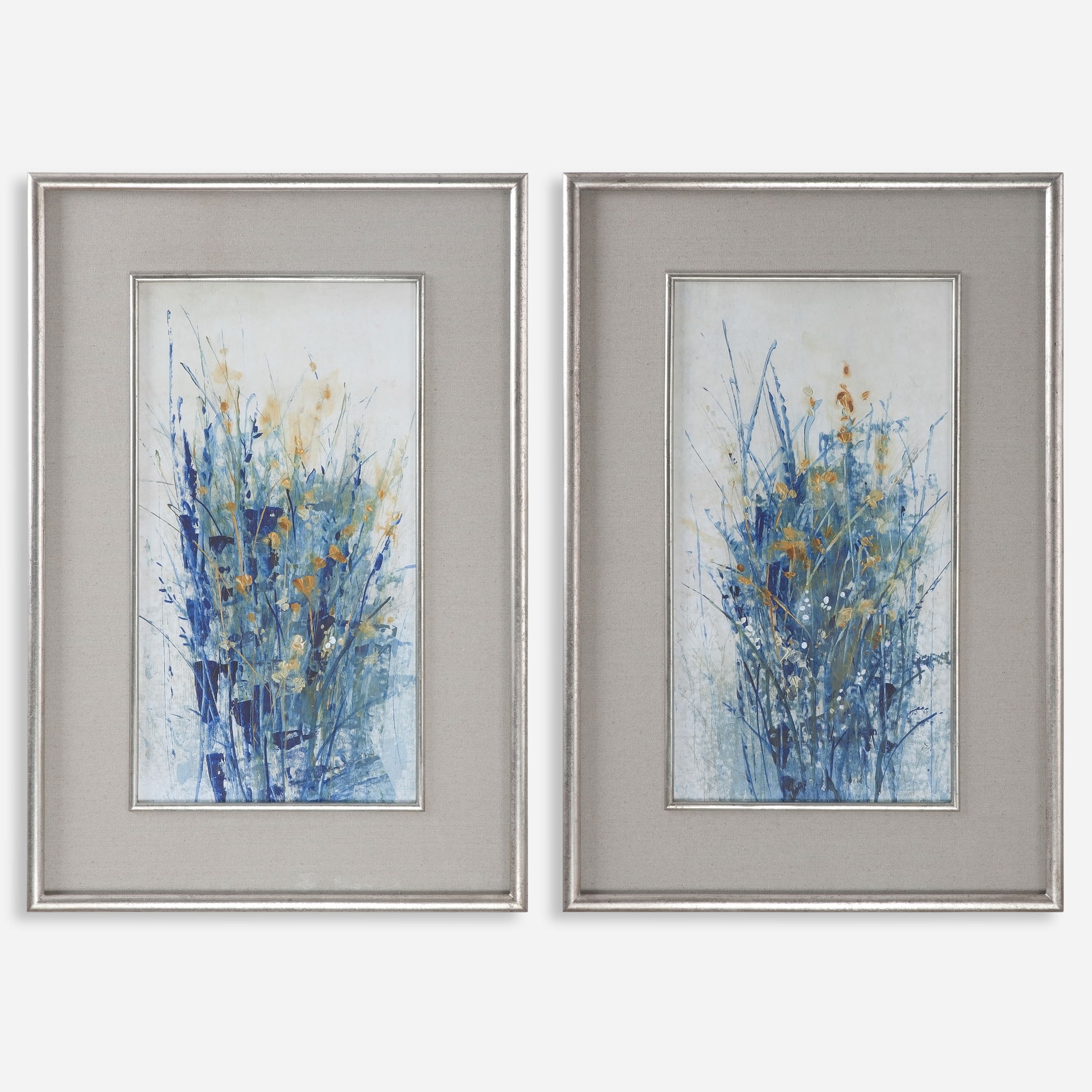 Indigo Florals Framed Art Set/2, Painting by Uttermost, 27.5" width x 41.5" height x 1.37" depth View 1