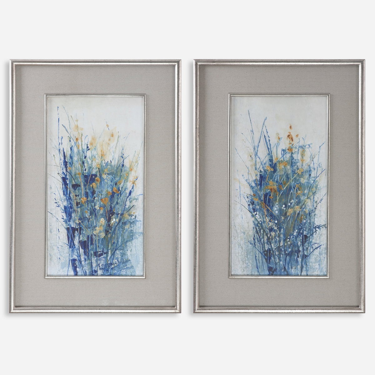 Indigo Florals Framed Art Set/2, Painting by Uttermost, 27.5" width x 41.5" height x 1.37" depth View 1