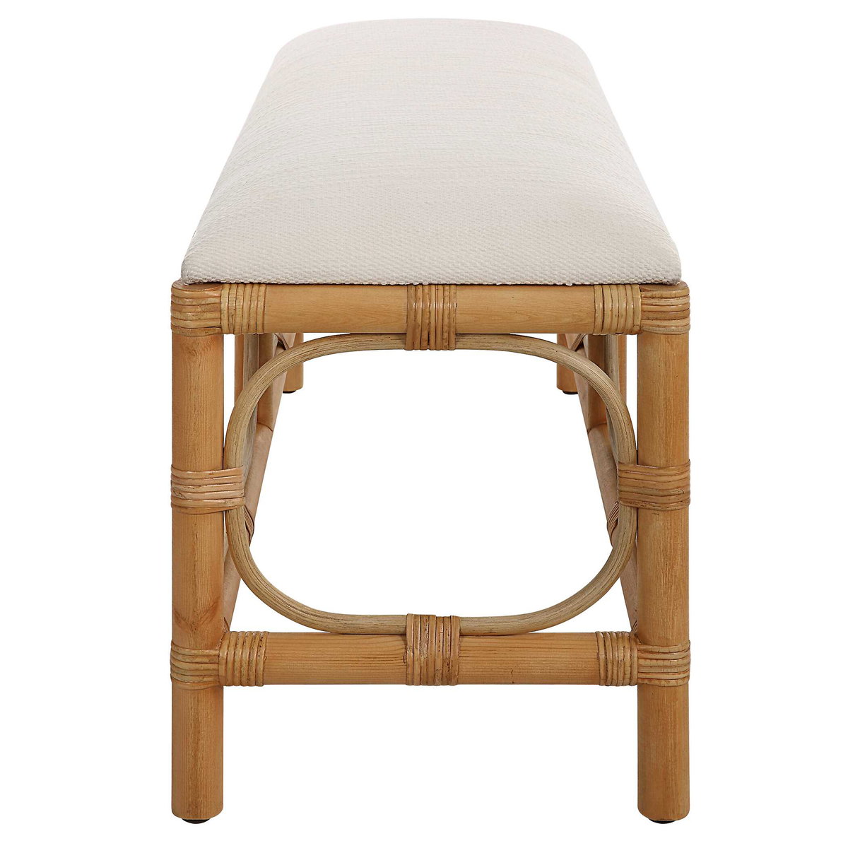 Laguna White Fabric Rattan Bench, Benche by Uttermost, 48" width x 20.5" height x 16" depth View 6