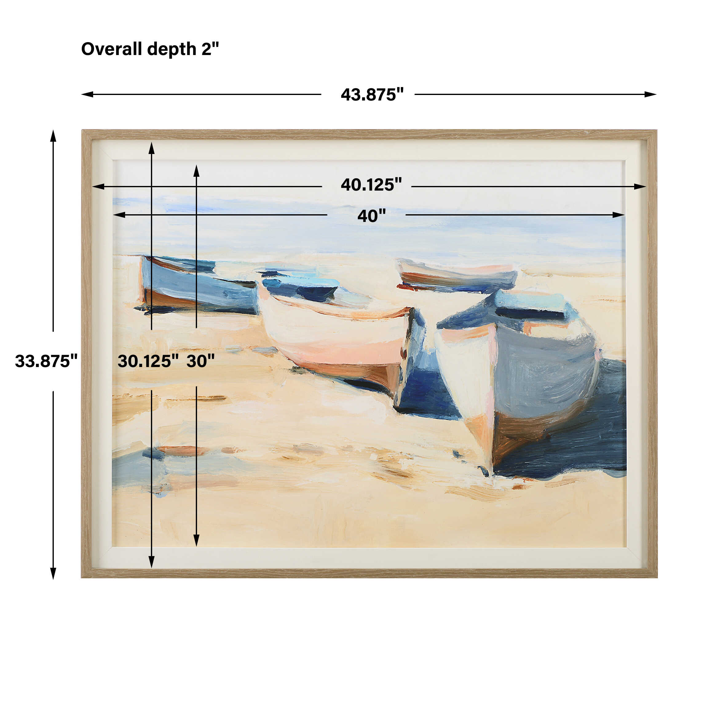 Beached Boats Framed Print, Painting by Uttermost, 43.87" width x 33.87" height x 2" depth View 3