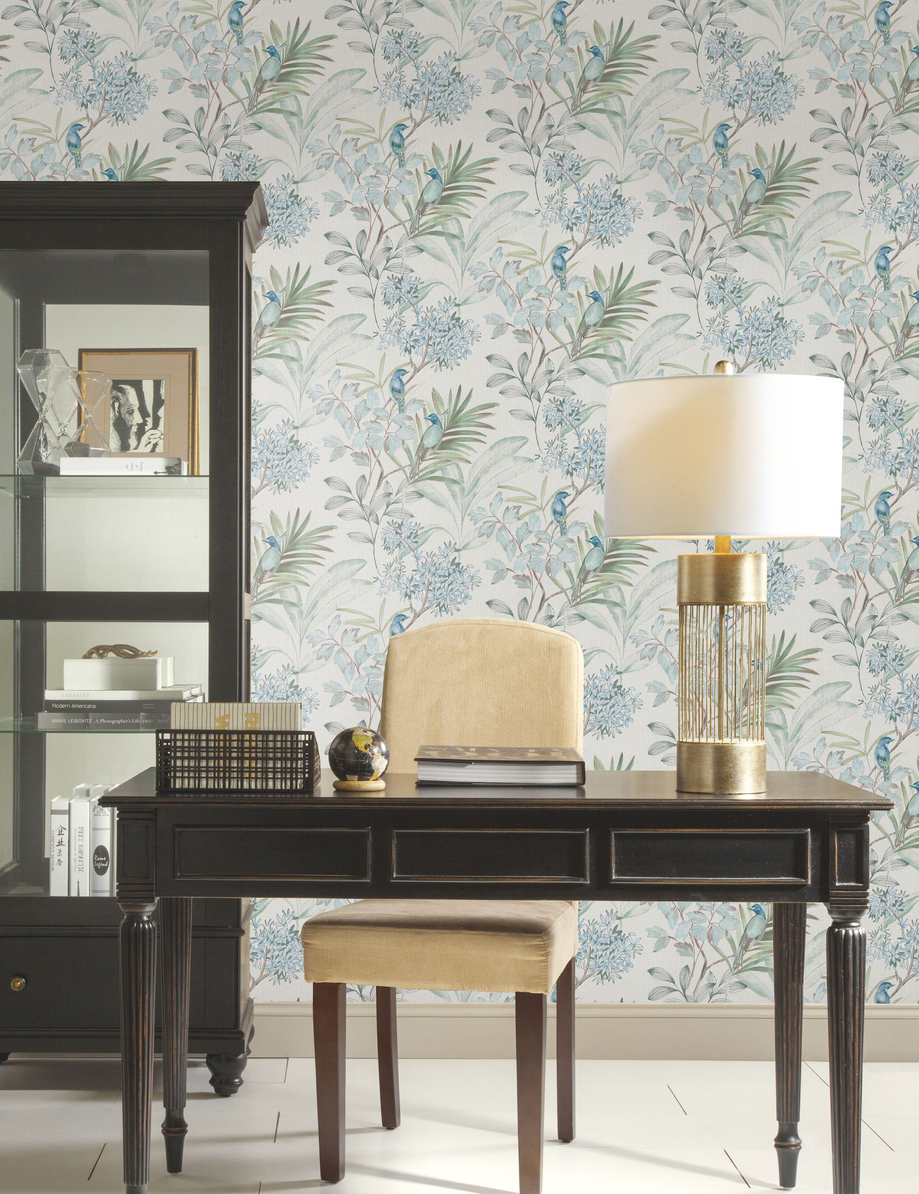 Handpainted Songbird Turquiose Wallpaper large image 
