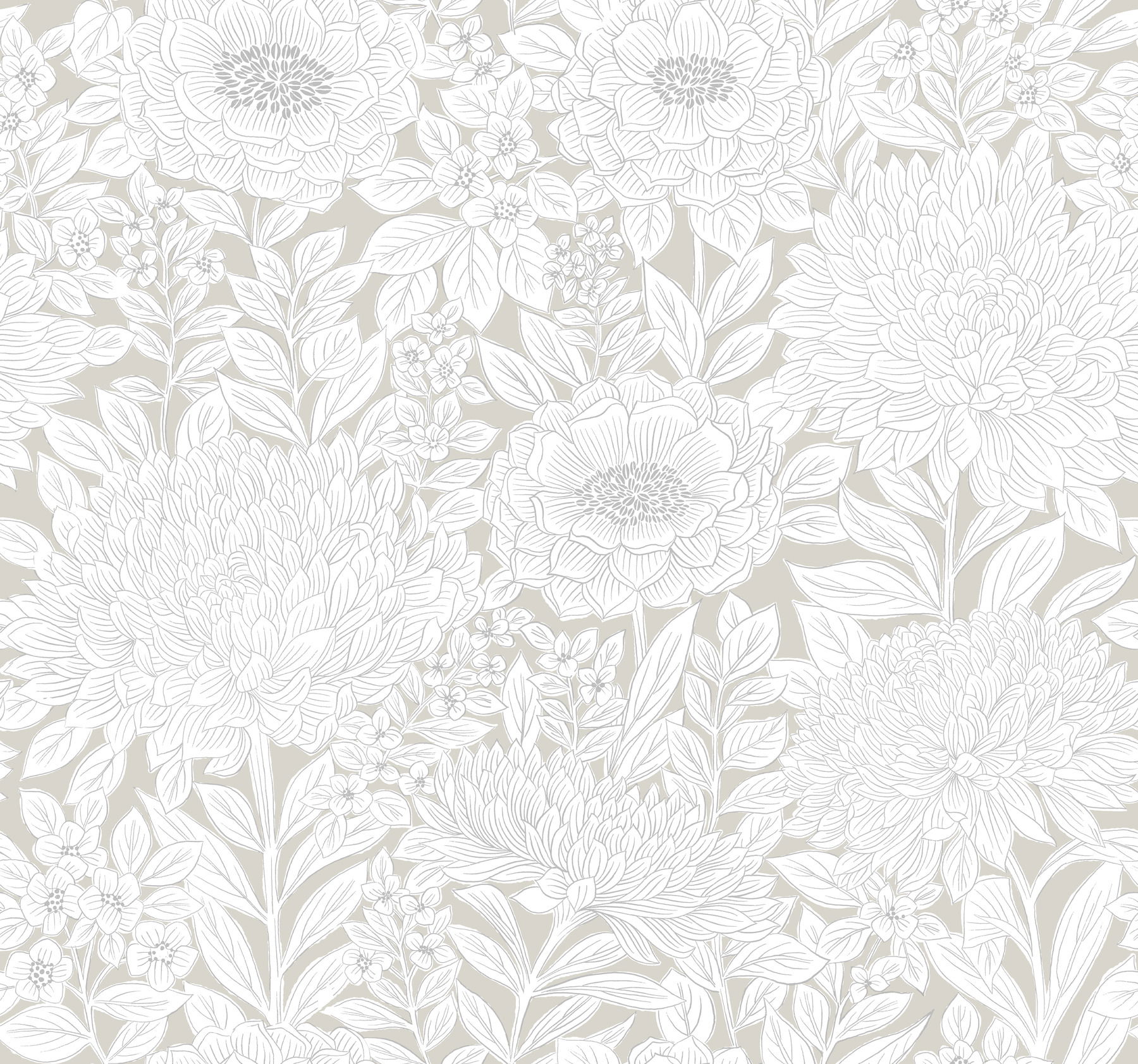 Wood Block Blooms Taupe & Silver Wallpaper Wood Block Blooms Taupe & Silver Wallpaper large image