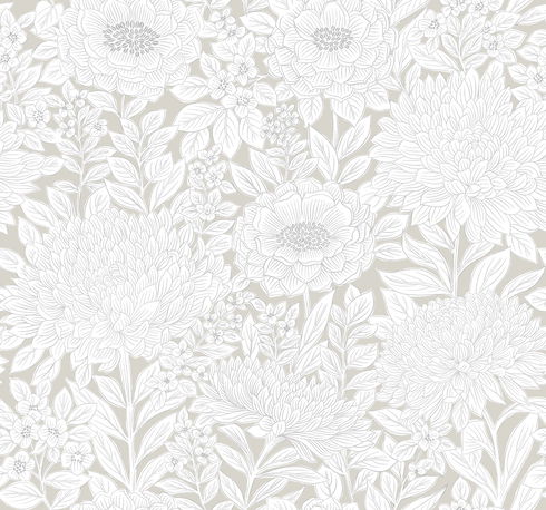 Wood Block Blooms Taupe & Silver Wallpaper