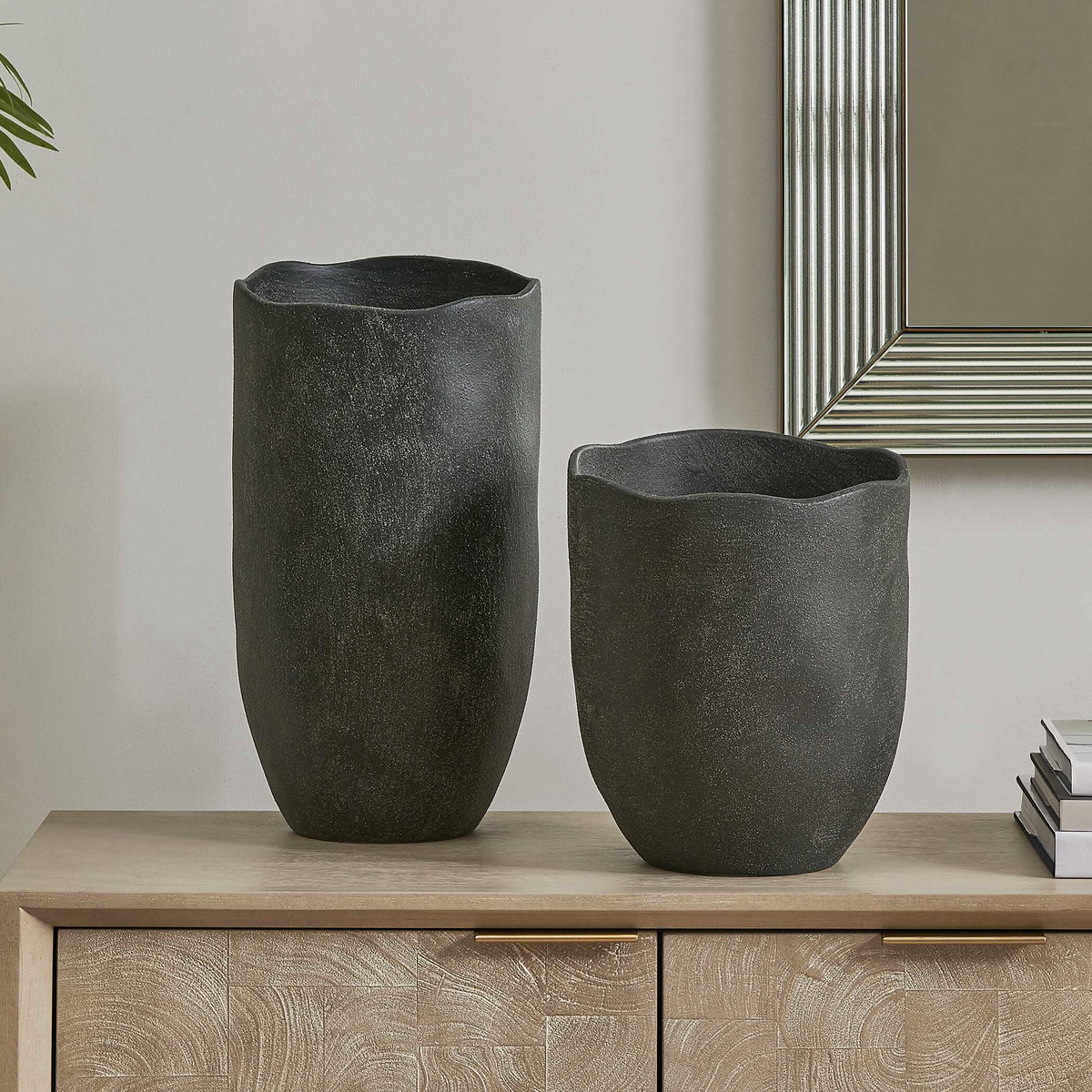 Komorebi Indoor-Outdoor Black Vases Set/2, by Uttermost, 9" width x 17" height x 9" depth View 2