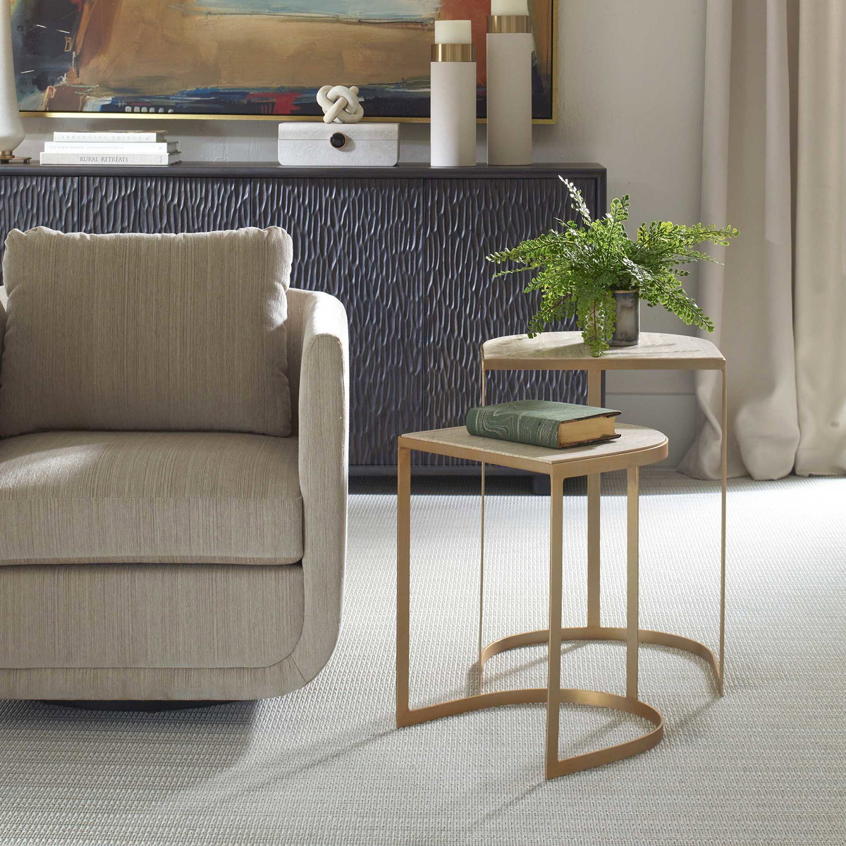 Lindon Travertine Nesting Tables Set/2, Side & End Table by Uttermost, 17.25" width x 24.25" height x 17.25" depth View 4