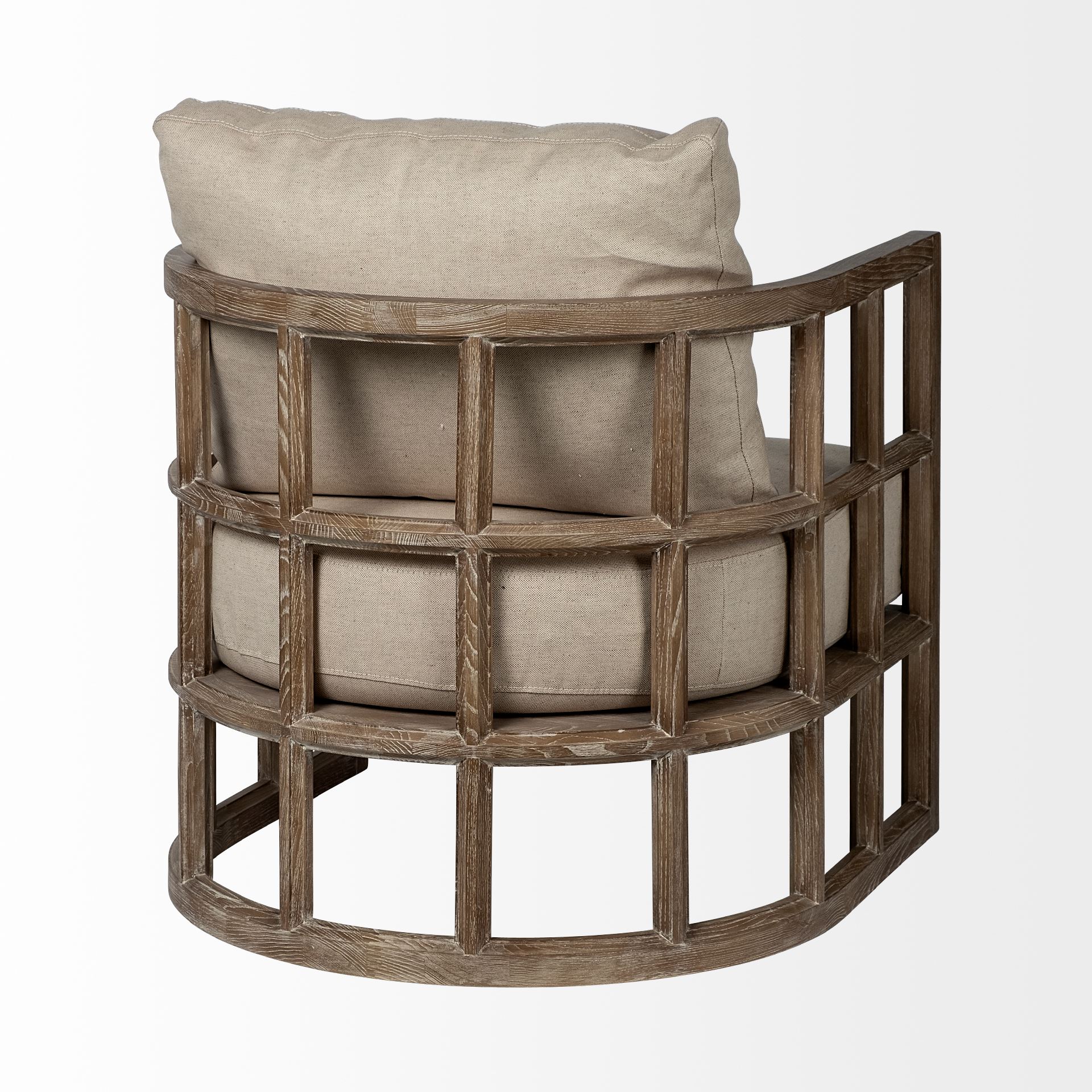 Skylar II Tan Fabric Covered Cushioned Demi-Lune Wooden Frame Accent Chair, by Mercana, 29" length x 29.75" width x 33.75" height View 8