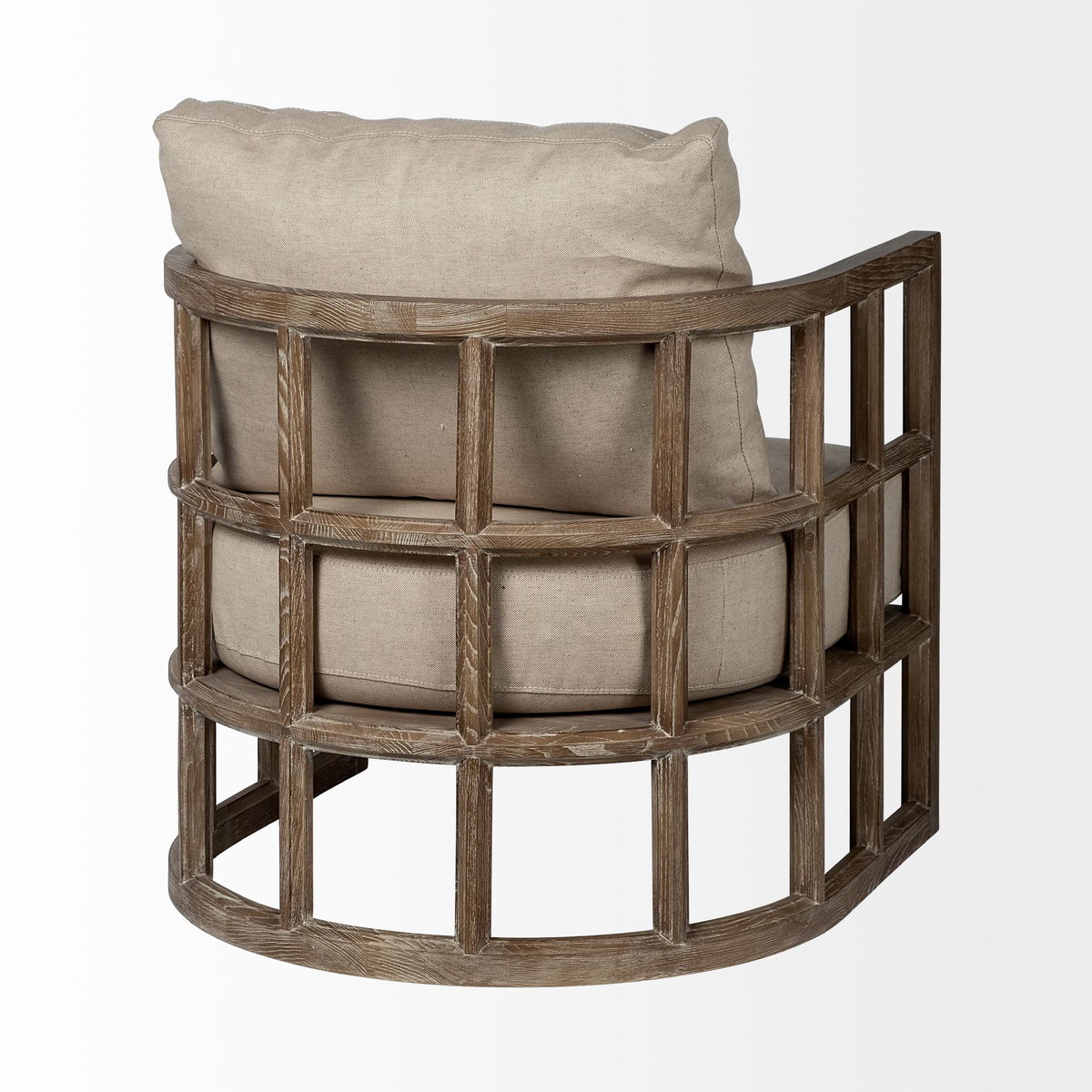 Skylar II Tan Fabric Covered Cushioned Demi-Lune Wooden Frame Accent Chair, by Mercana, 29" length x 29.75" width x 33.75" height View 8
