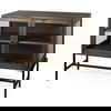 Arelius 36L x 18W x 32H Medium Brown Wood, Black Metal Base with 2 Glass Doors Accent Cabinet thumbnail 0