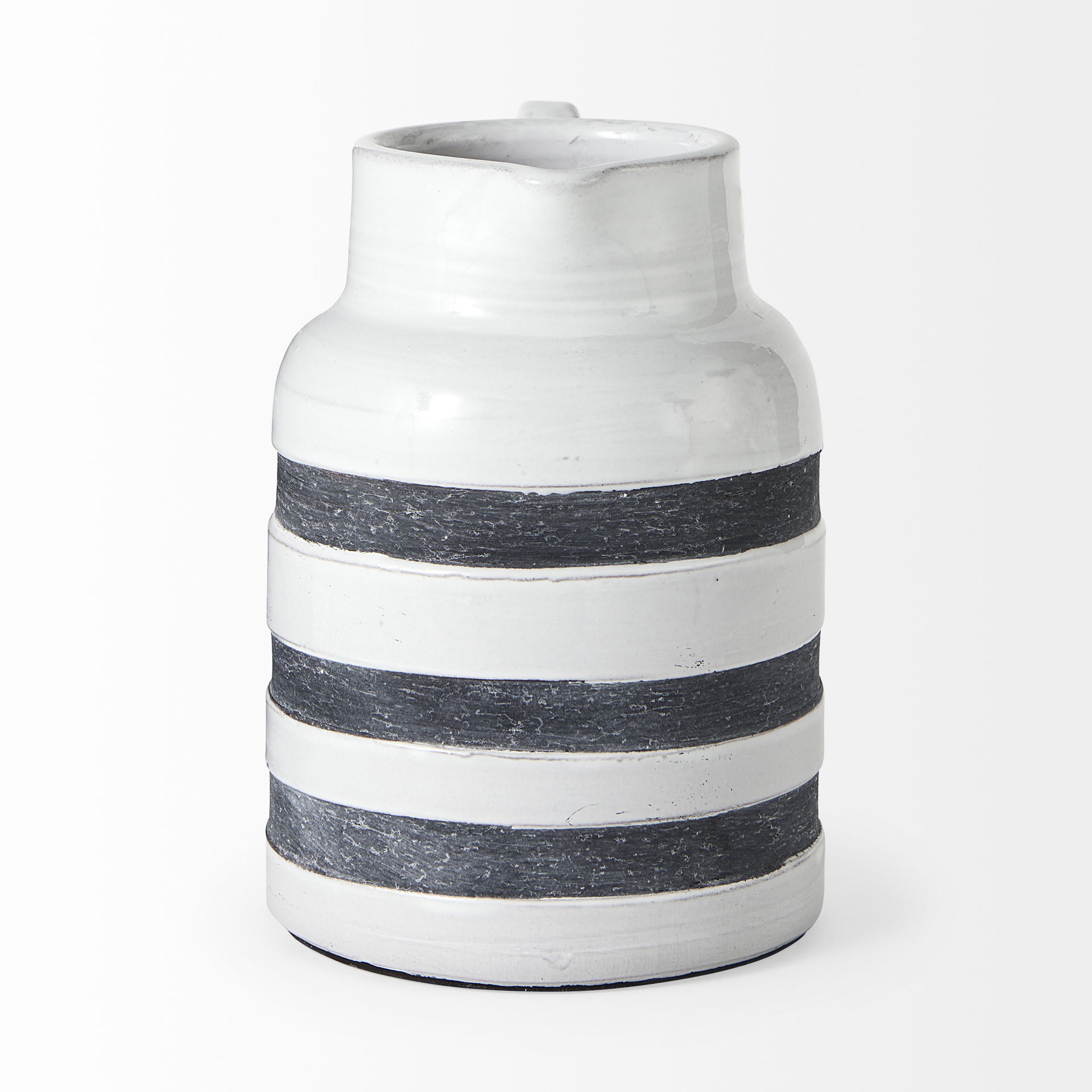 Harmon II  Large White with Charcoal Stripes Ceramic Jug, Decorative Jar by Mercana, 6" length x 7.87" width x 9.06" height View 3