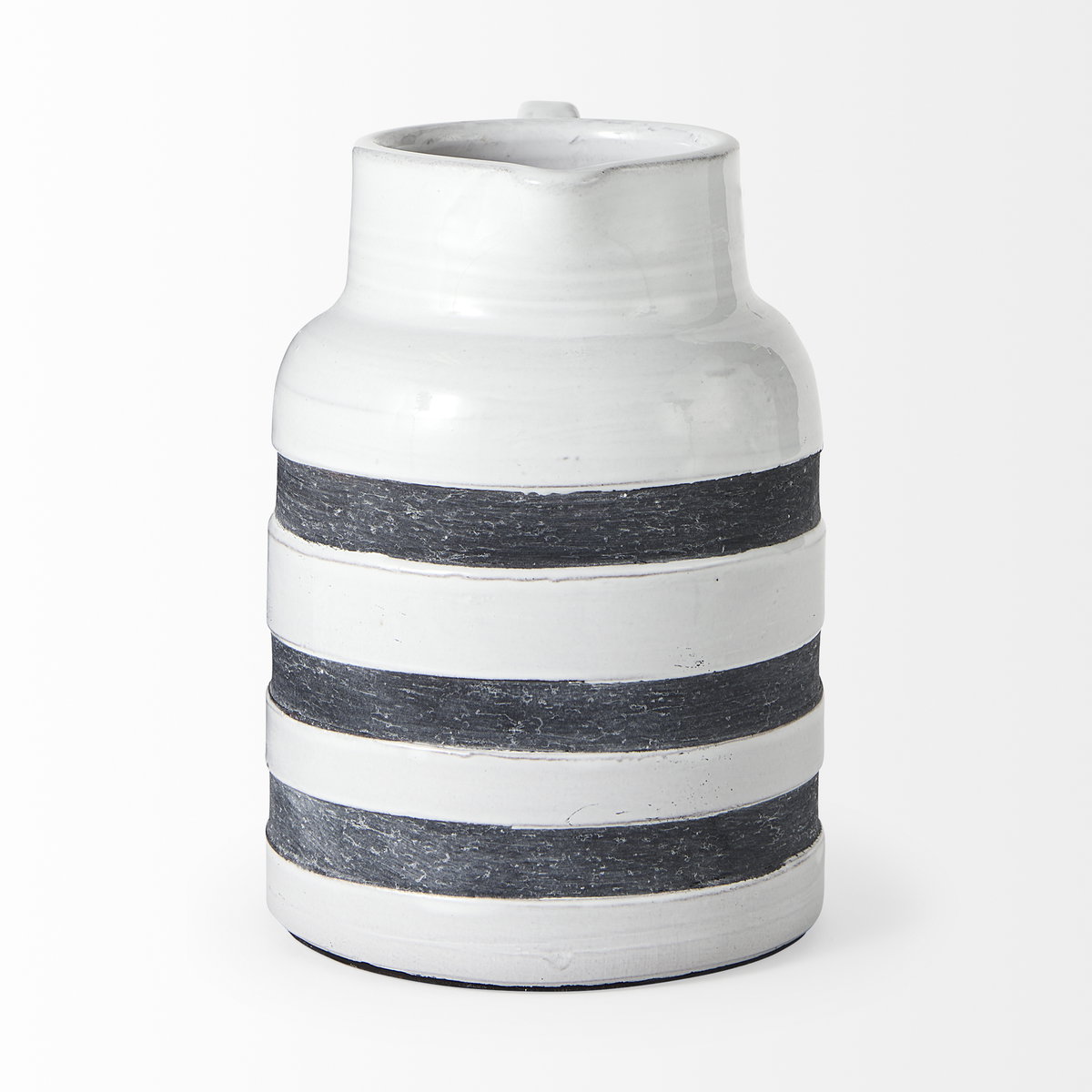 Harmon II  Large White with Charcoal Stripes Ceramic Jug, Decorative Jar by Mercana, 6" length x 7.87" width x 9.06" height View 3
