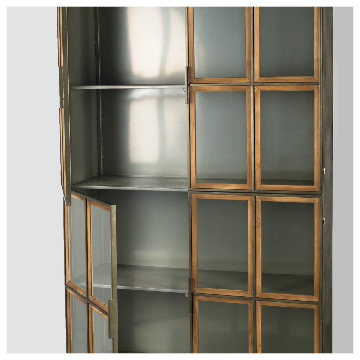 Pandora I 74' H Brown Wood and Metal Glass Door Display Cabinet, Cabinets & Sideboard by Mercana, 44" length x 16" width x 74.02" height View 3