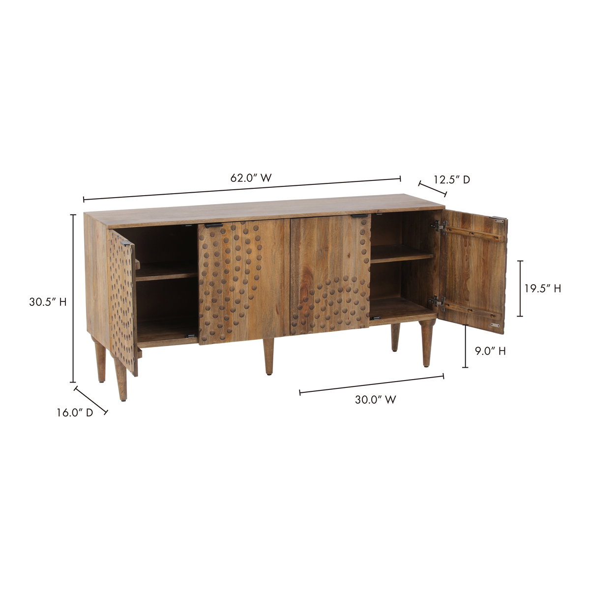 Infinity Sideboard Light Grey, Cabinets & Sideboard by Moe's Home, 62" width x 30.5" height x 16" depth View 7