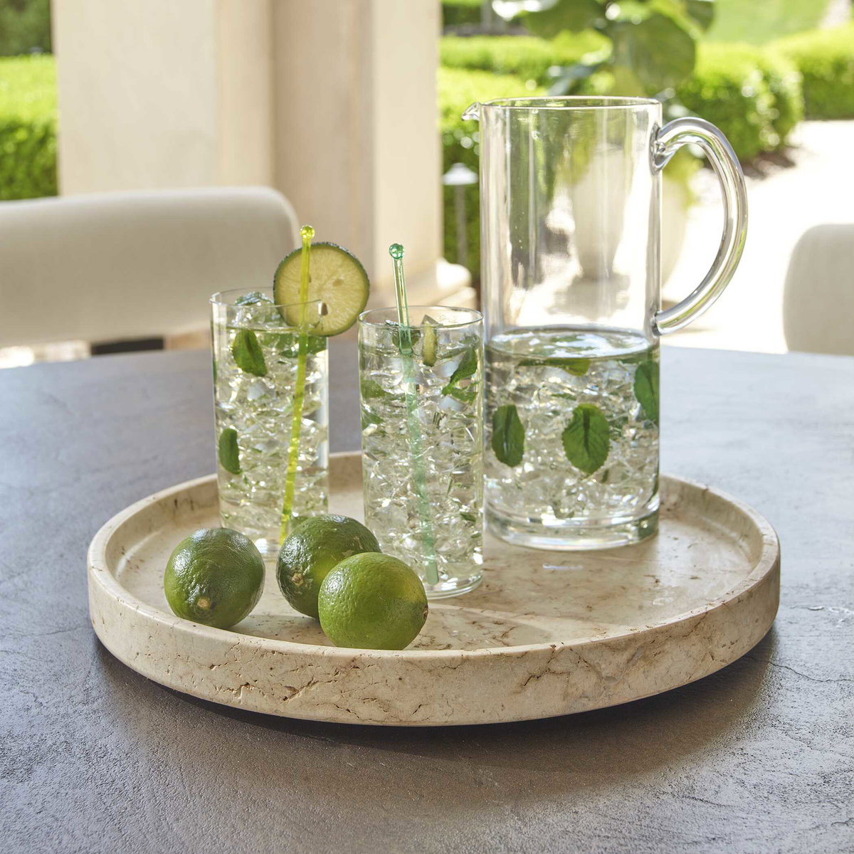 Travessa Outdoor Round Stone Tray, Decorative Tray by Uttermost, 15" width x 1.75" height x 15" depth View 2