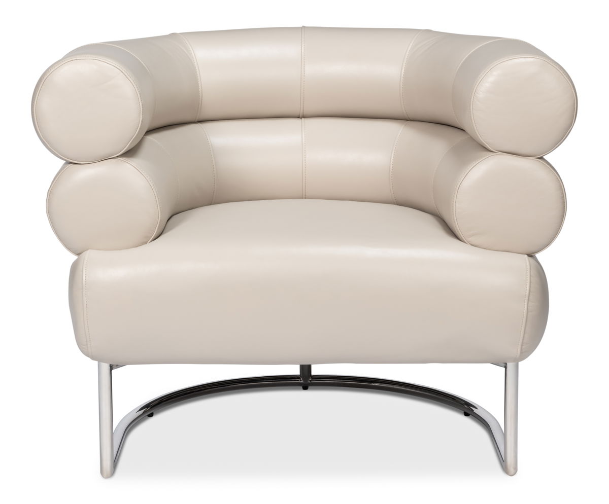 Rondo Occasional Leather Chair White, by Sarreid, 2'7" length x 3'2" width x 2'6" height View 2