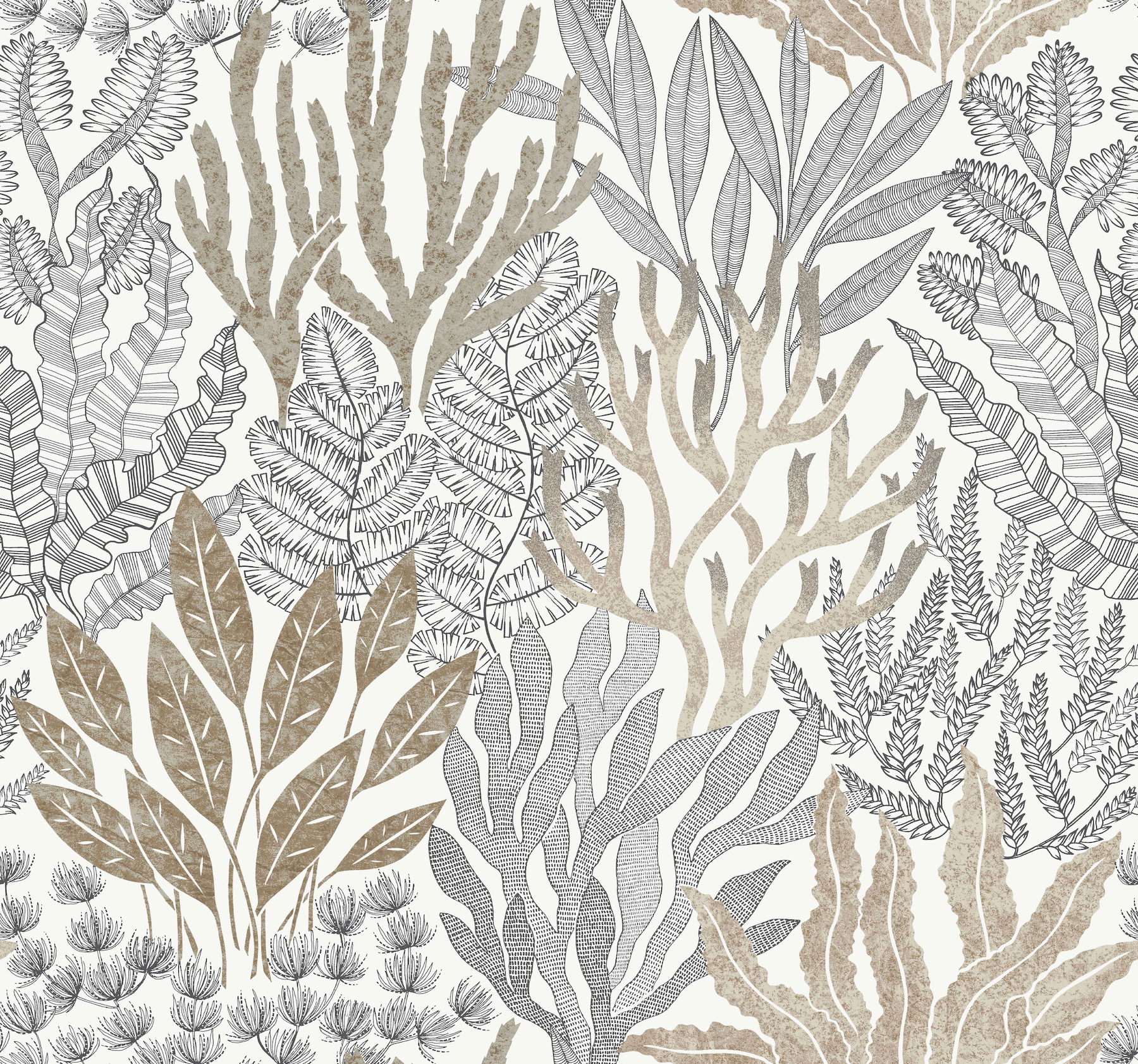 Coral Leaves Taupe & Black Wallpaper large image 