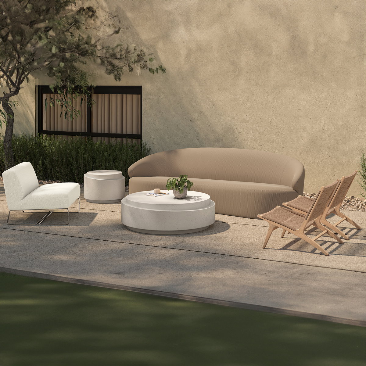 Cosmo Outdoor Accent Table Off White, Side & End Table by Moe's Home, 25" width x 17.5" height x 25" depth View 9