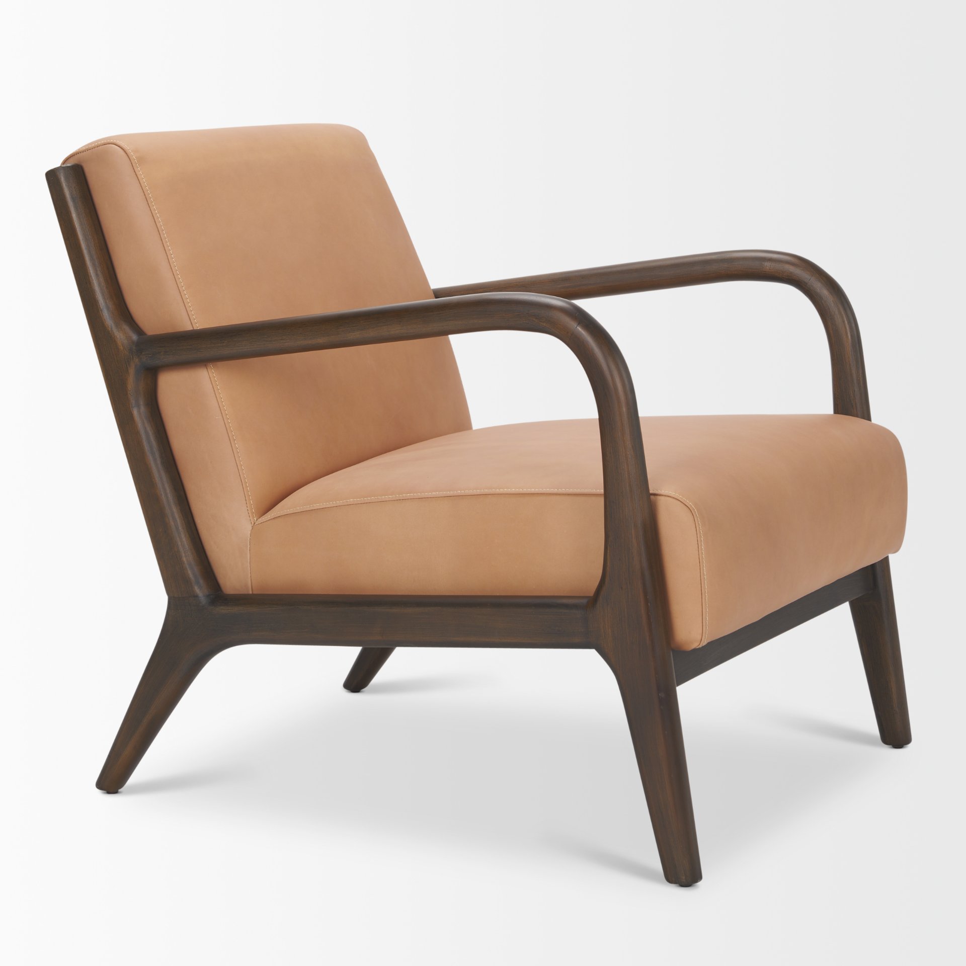 Cashel Accent Chair with Dark Brown Wood and Tan Genuine Leather, by Mercana, 32" length x 26" width x 29.5" height View 8