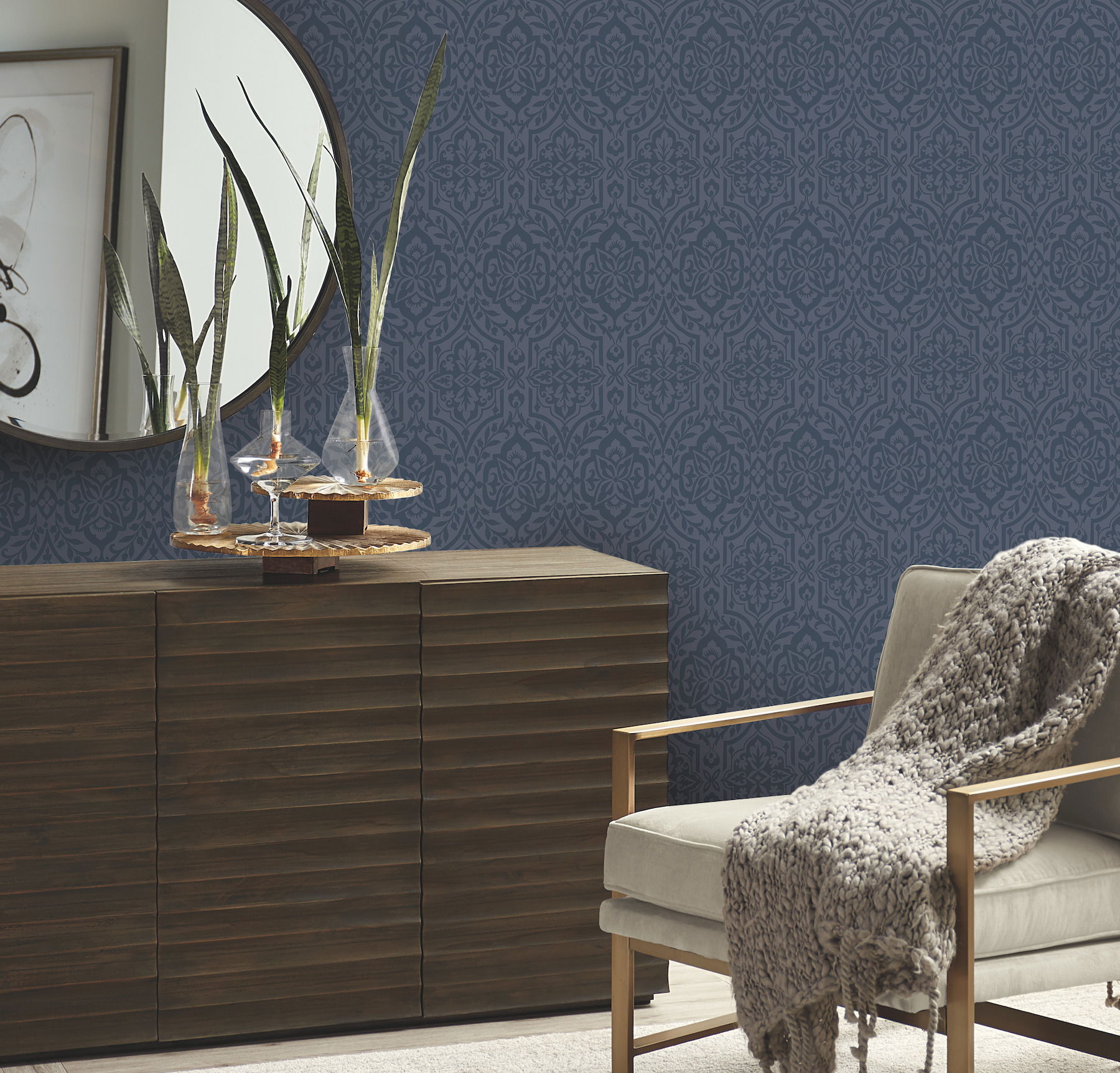Cathedral Damask Blue Wallpaper large image 