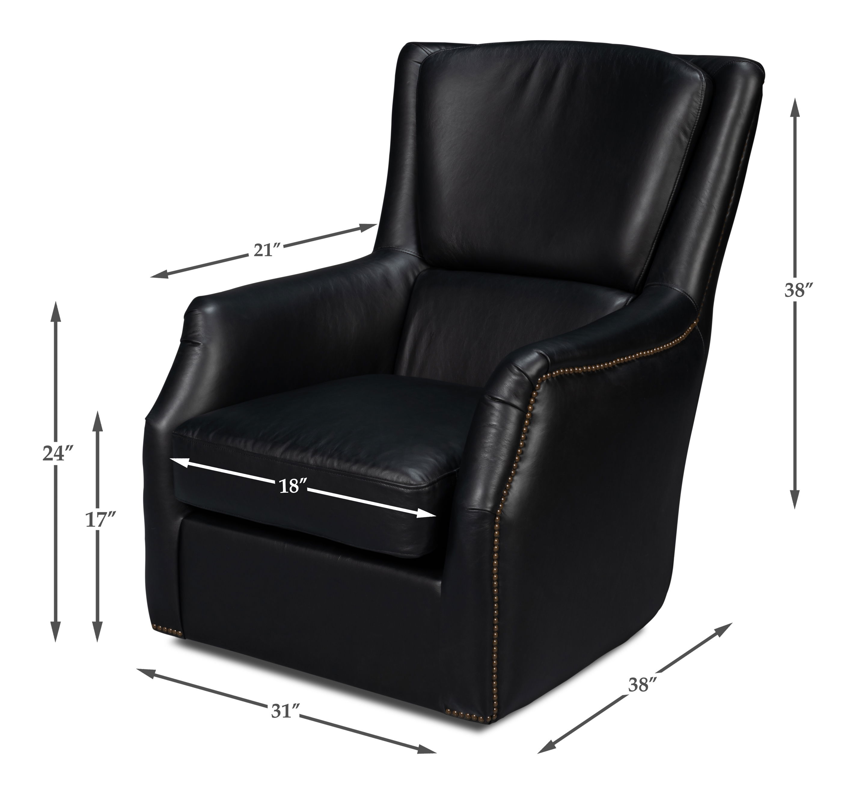 Baker Leather Swivel Chair, Onyx Black large image 