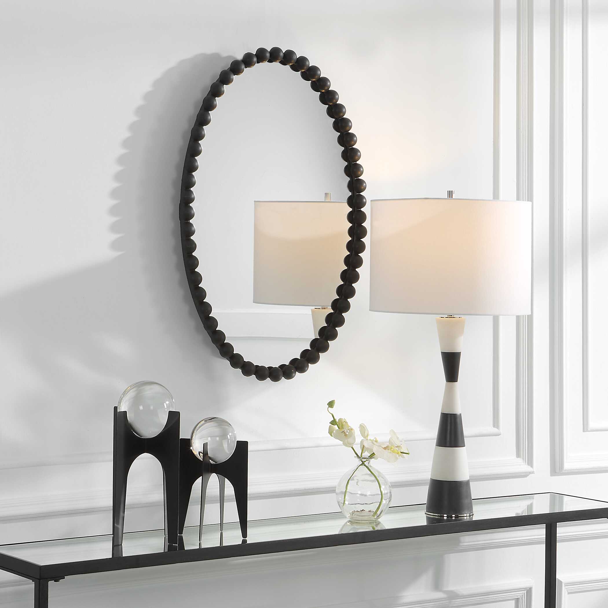Serna Black Oval Mirror, by Uttermost, 20" width x 30" height x 1.75" depth View 4