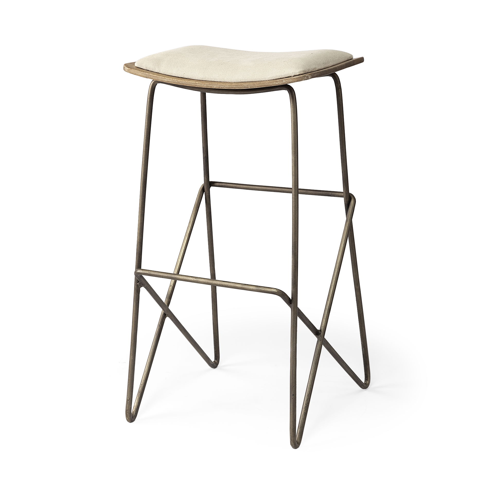 Katniss 30' Total Height Cream Fabric Seat Gold Metal Frame Bar Stool, Counter & Bar Stool by Mercana, 16" length x 16" width x 30" height View 1
