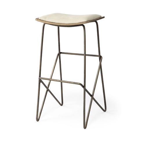 Katniss 30" Total Height Cream Fabric Seat Gold Metal Frame Bar Stool