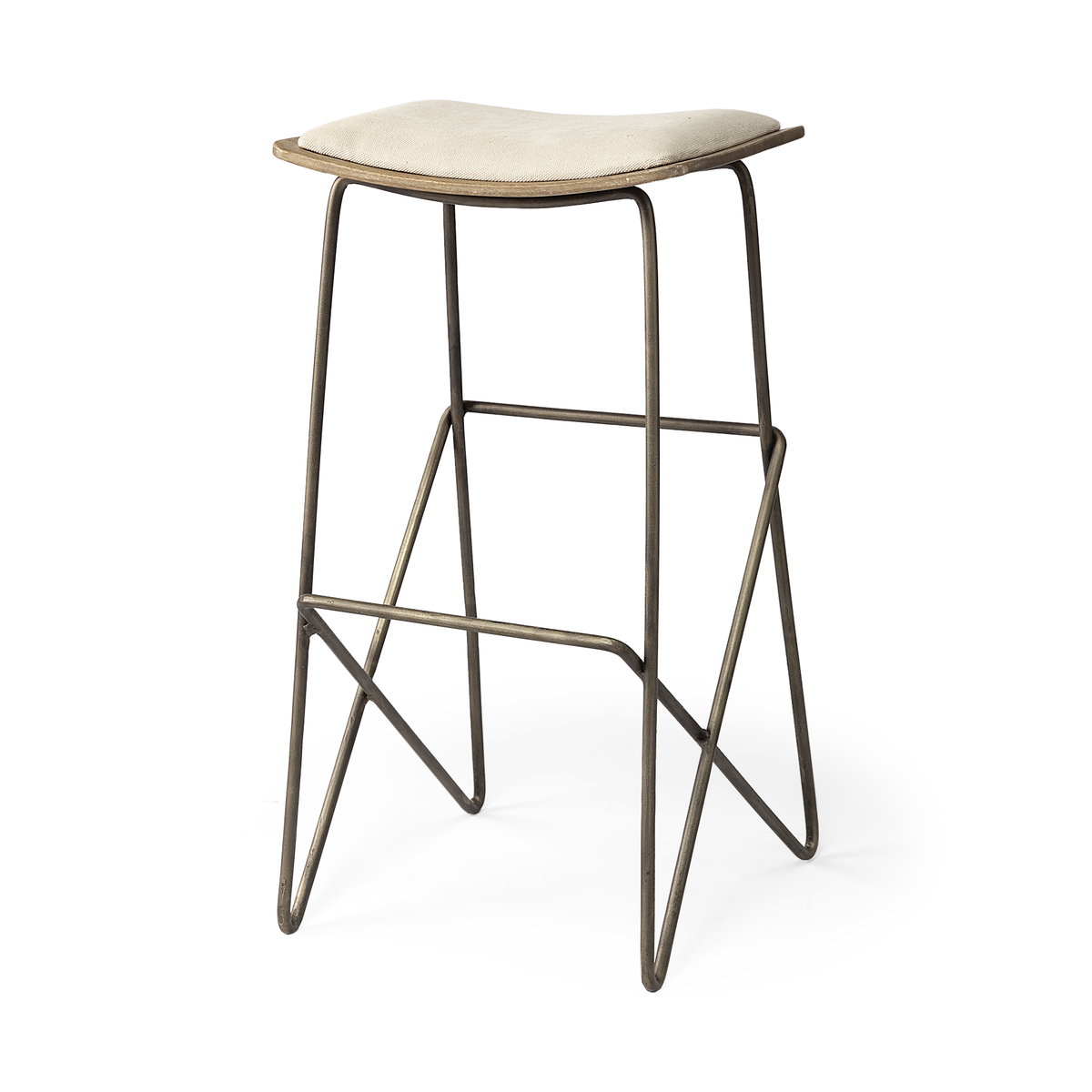 Katniss Backless 30in Seat Bar Stool | Cream Fabric with Gold Metal, Counter & Bar Stool by Mercana, 16" length x 16" width x 30" height View 1