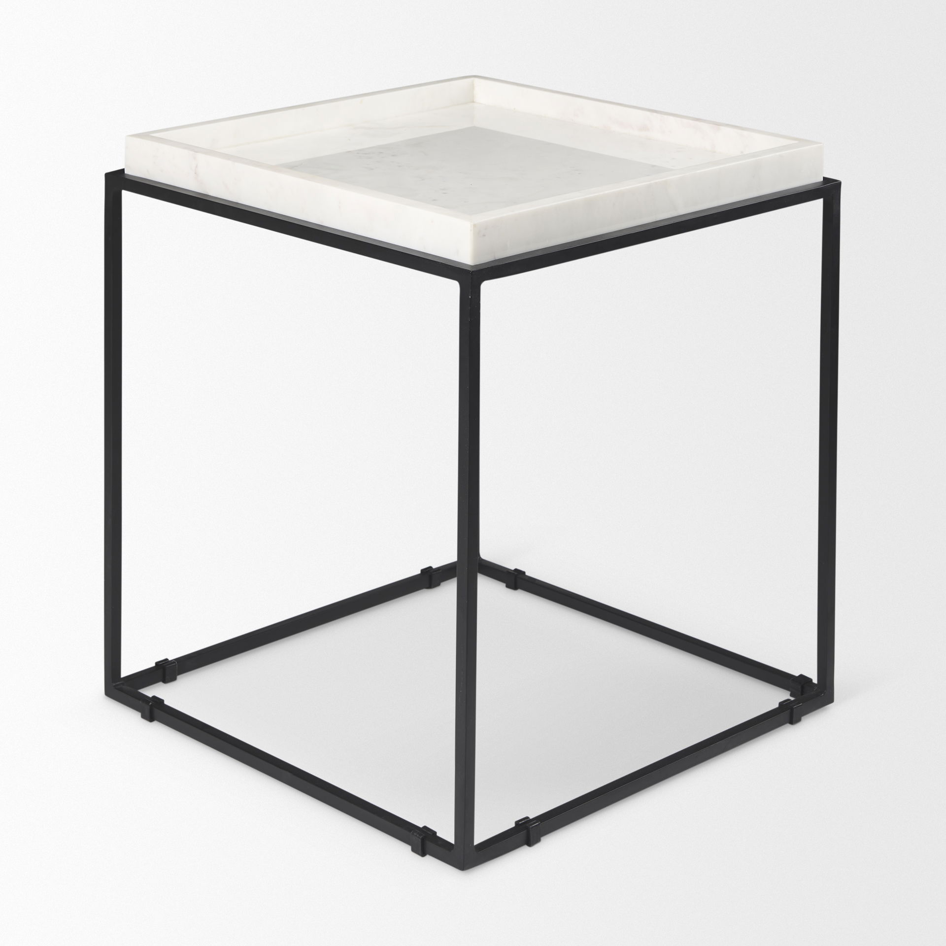 Nathan II 18' x 20' Square Top White Marble and Black Metal End/Side Table, Side & End Table by Mercana, 18" length x 18" width x 20" height View 8