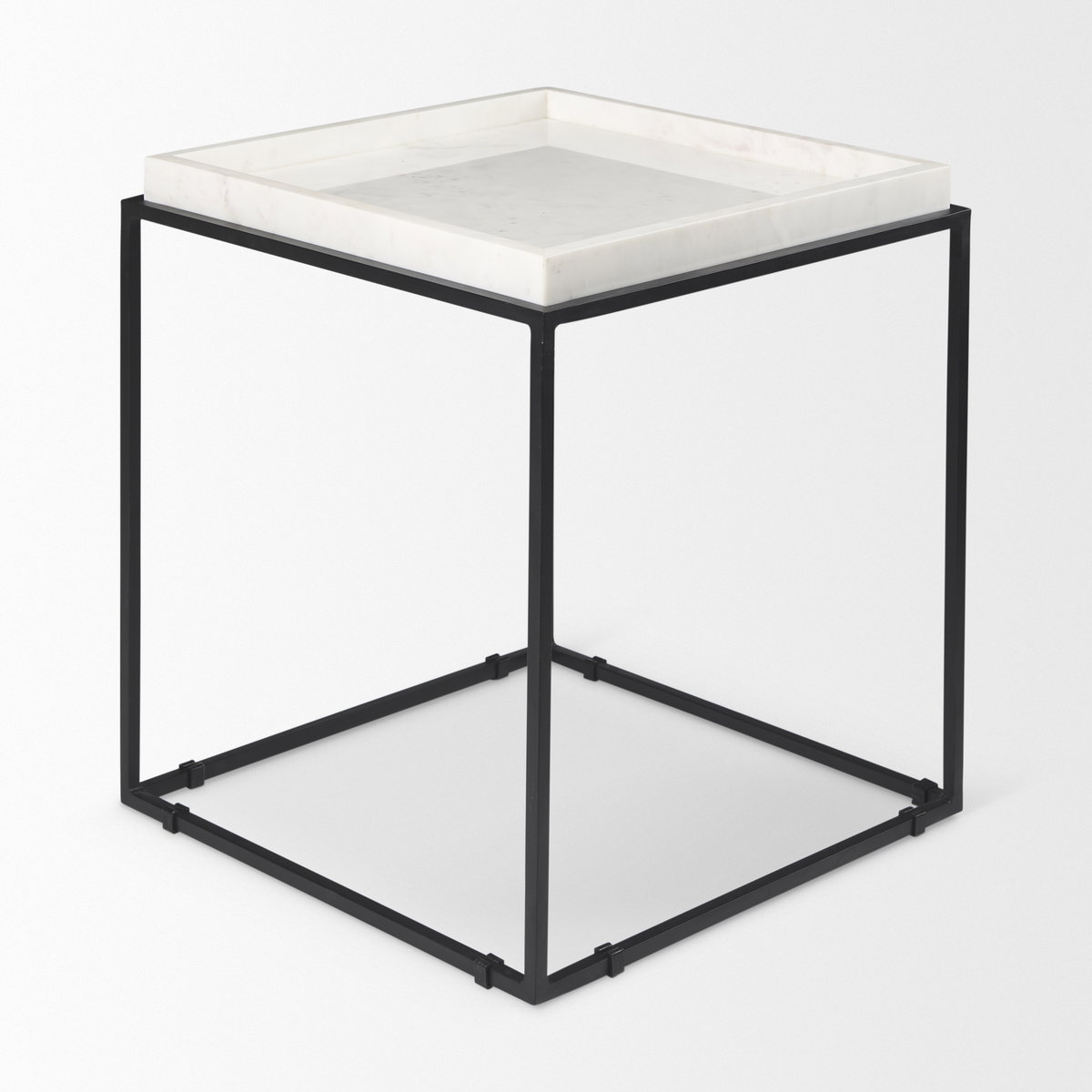Nathan II 18' x 20' Square Top White Marble and Black Metal End/Side Table, Side & End Table by Mercana, 18" length x 18" width x 20" height View 8
