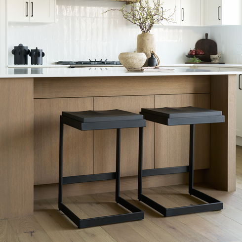 Kiran 17L x 17W x 26H Black Wood with Black Metal Base C-Shape Counter Stool