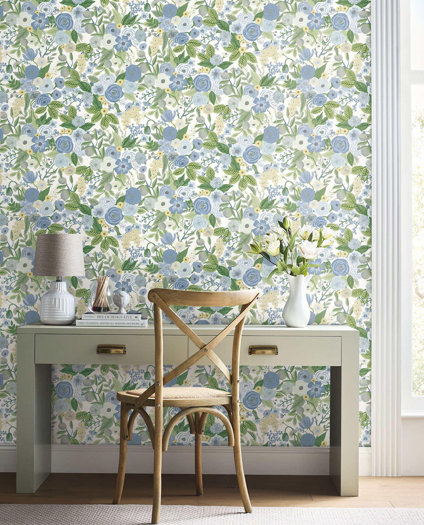 Garden Party Blue & Green Multi Peel & Stick Wallpaper large image 