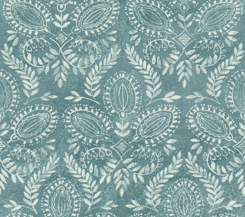 Laurel Damask Teal Wallpaper