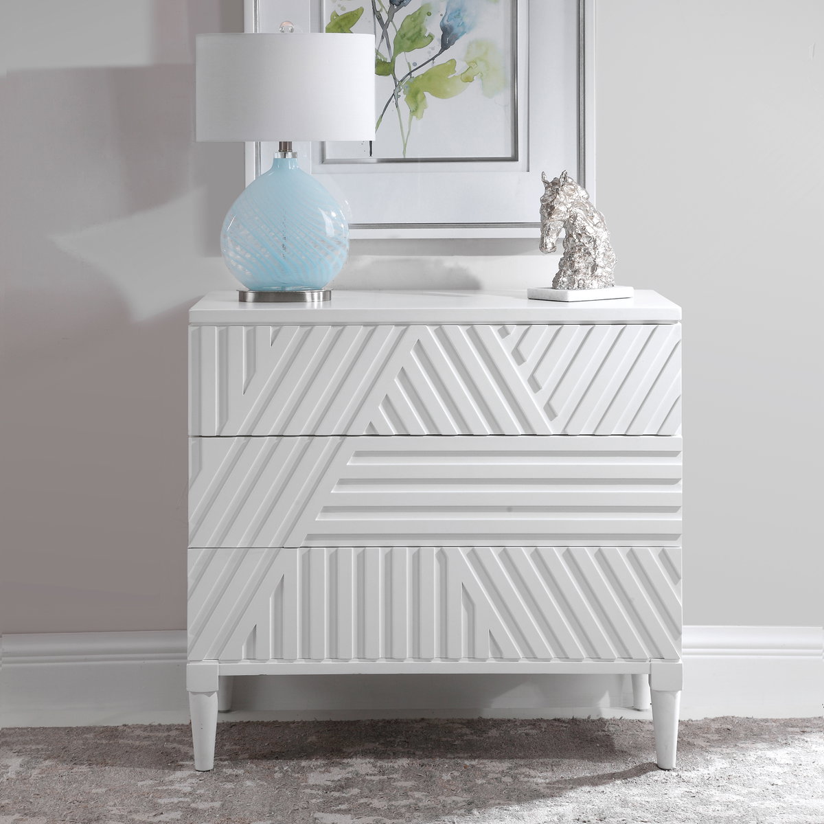 Colby White Drawer Chest, Furniture by Uttermost, 36" width x 33" height x 18" depth View 2
