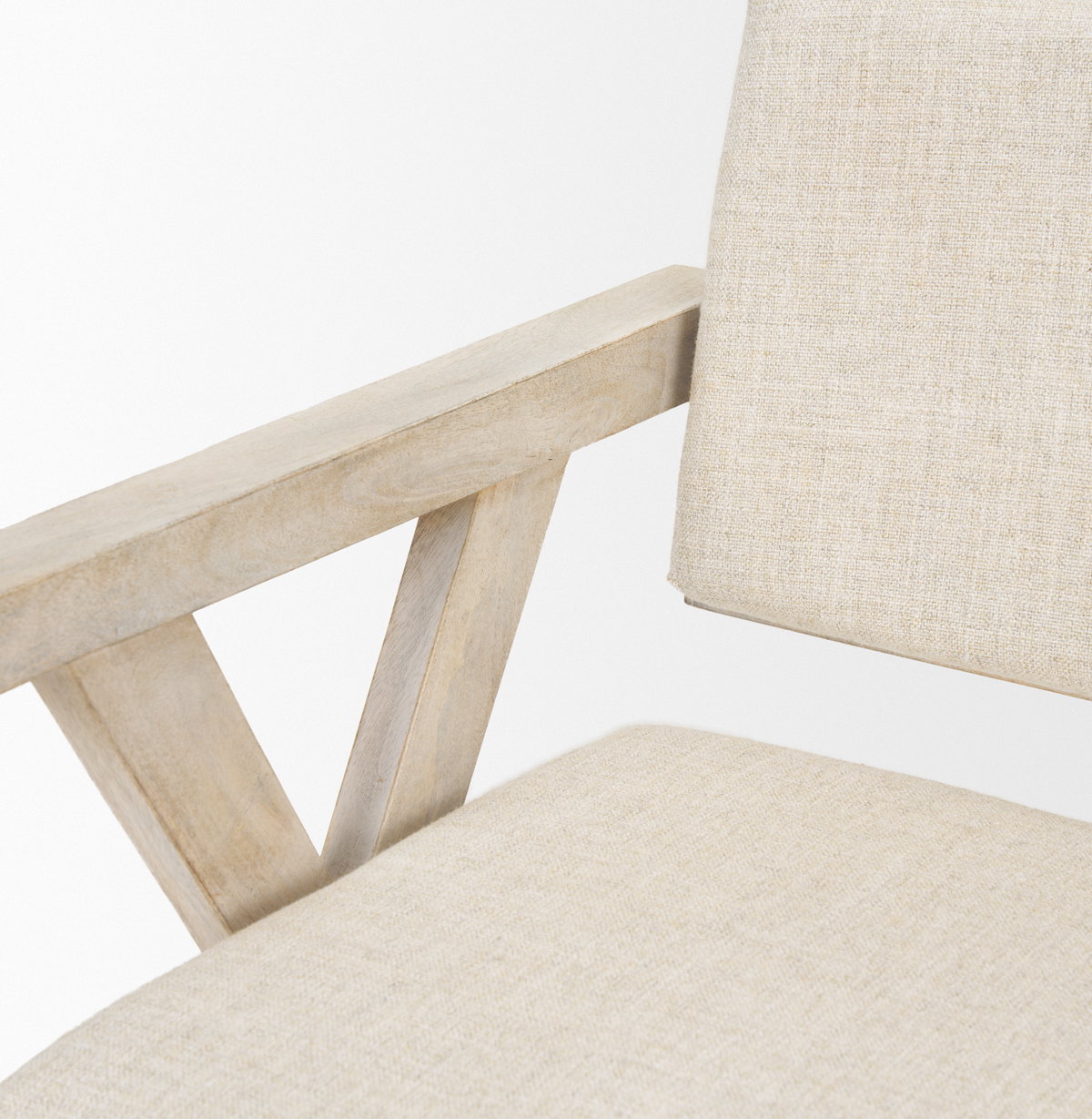 Topanga Open Back Dining Arm Chair | Cream Fabric with Blonde Wooden, Dining Chair by Mercana, 23" length x 23.25" width x 31.89" height View 10