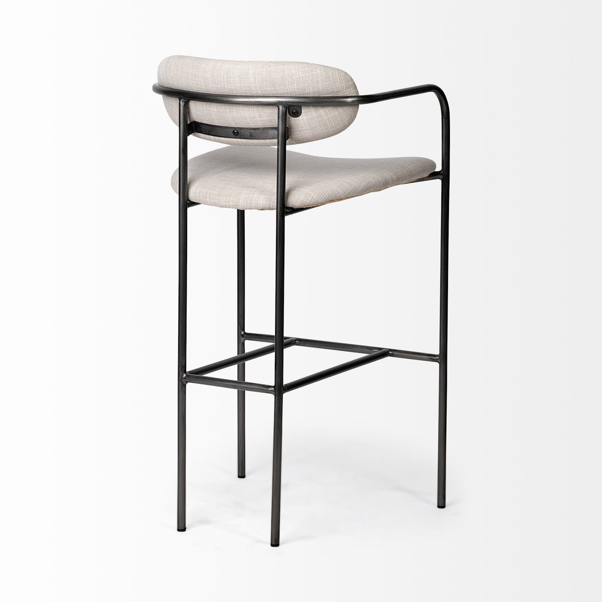 Parker 30' Seat Height Beige Fabric Seat Gun Metal Grey Metal Bar Stool, Counter & Bar Stool by Mercana, 19" length x 19.75" width x 40" height View 5