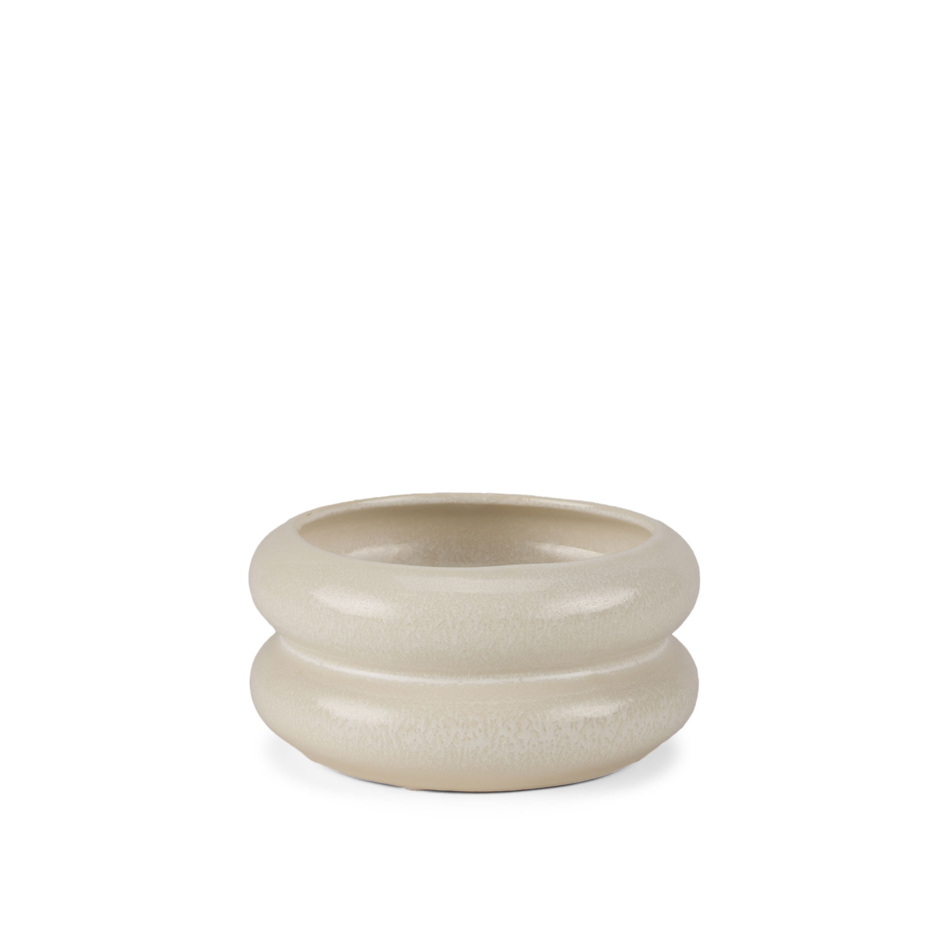 Twyla Short Cream Glazed Ring Pot, Vase by Mercana, 7.09" length x 7.09" width x 3.54" height View 1