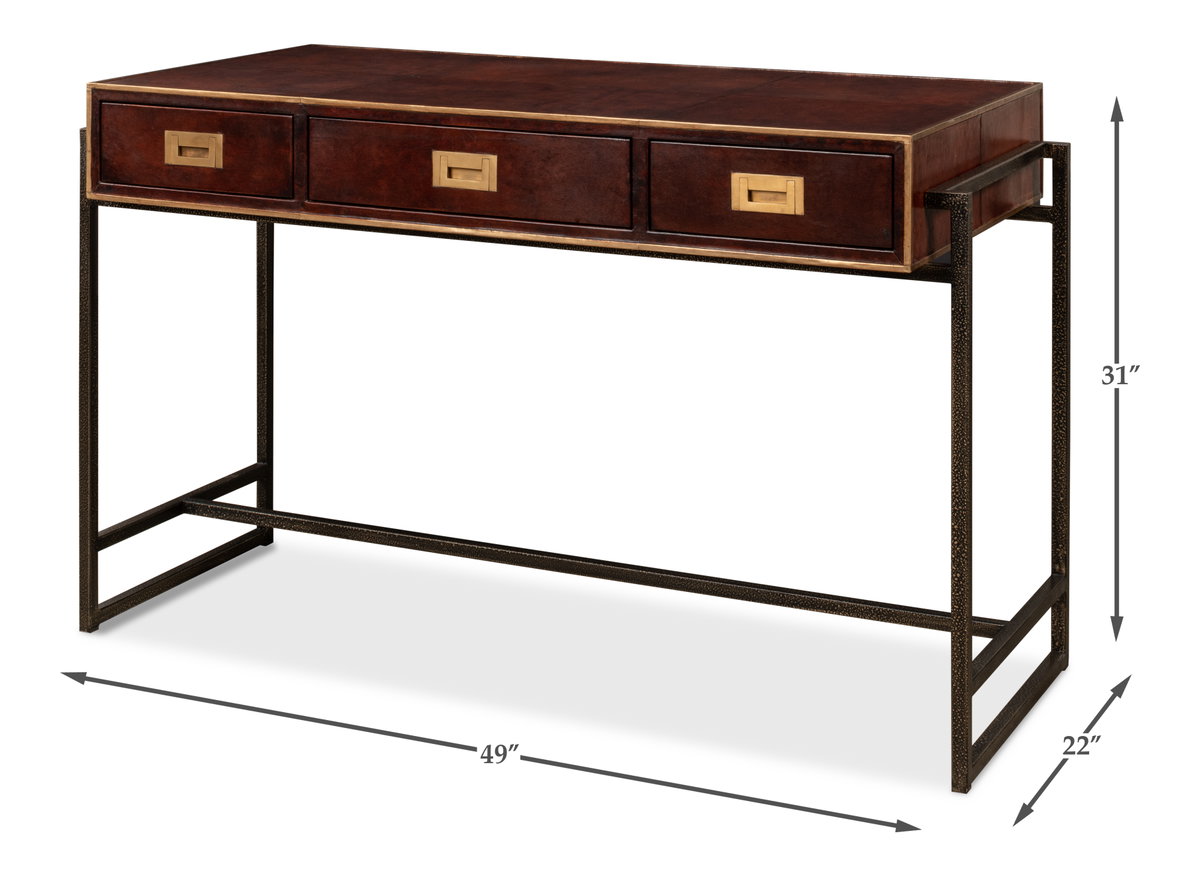 Old Brown Leather Desk, by Sarreid, 1'10" length x 4'1" width x 2'7" height View 14