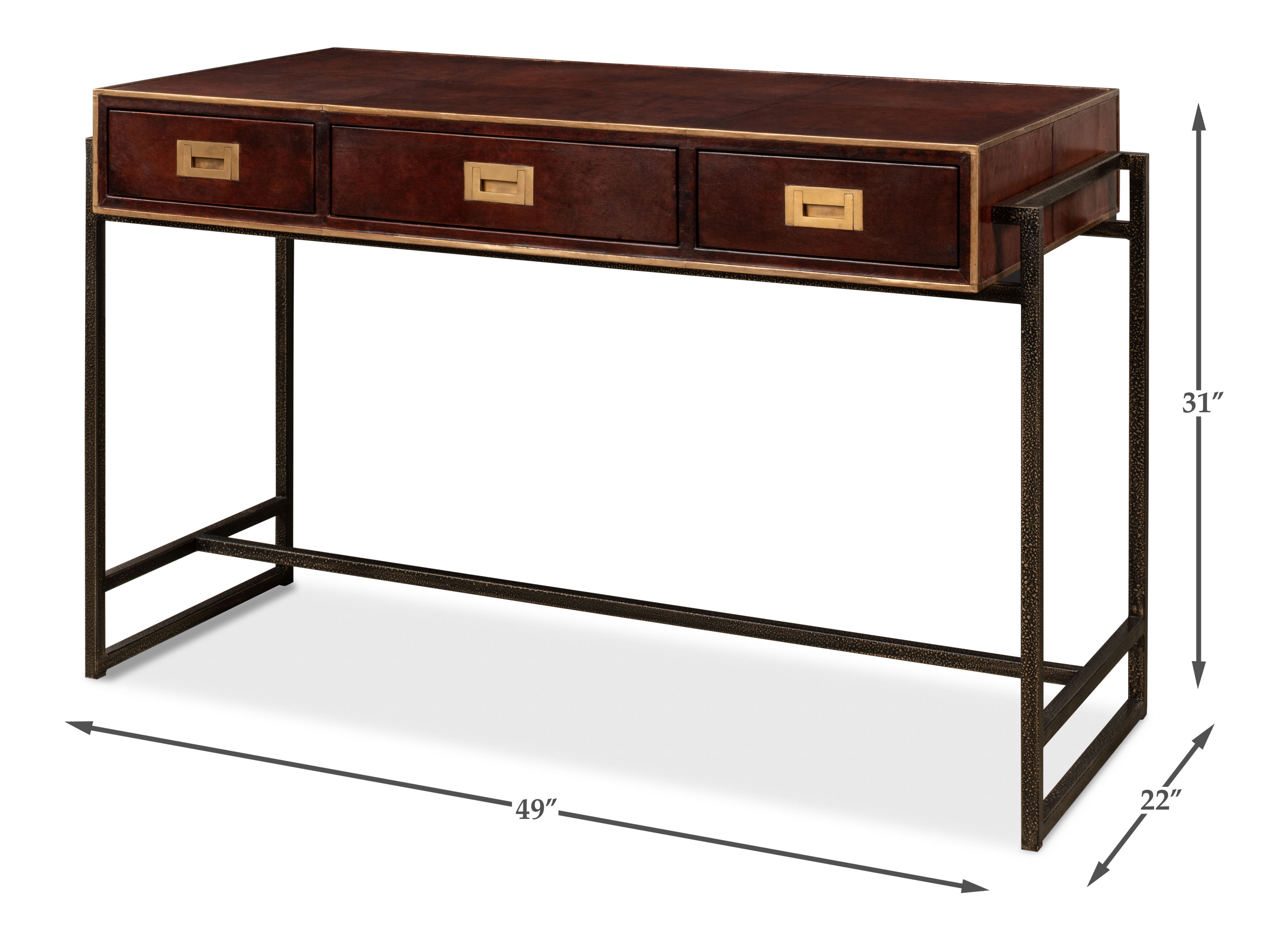 Old Brown Leather Desk, by Sarreid, 49" length x 22" width x 31" height View 14