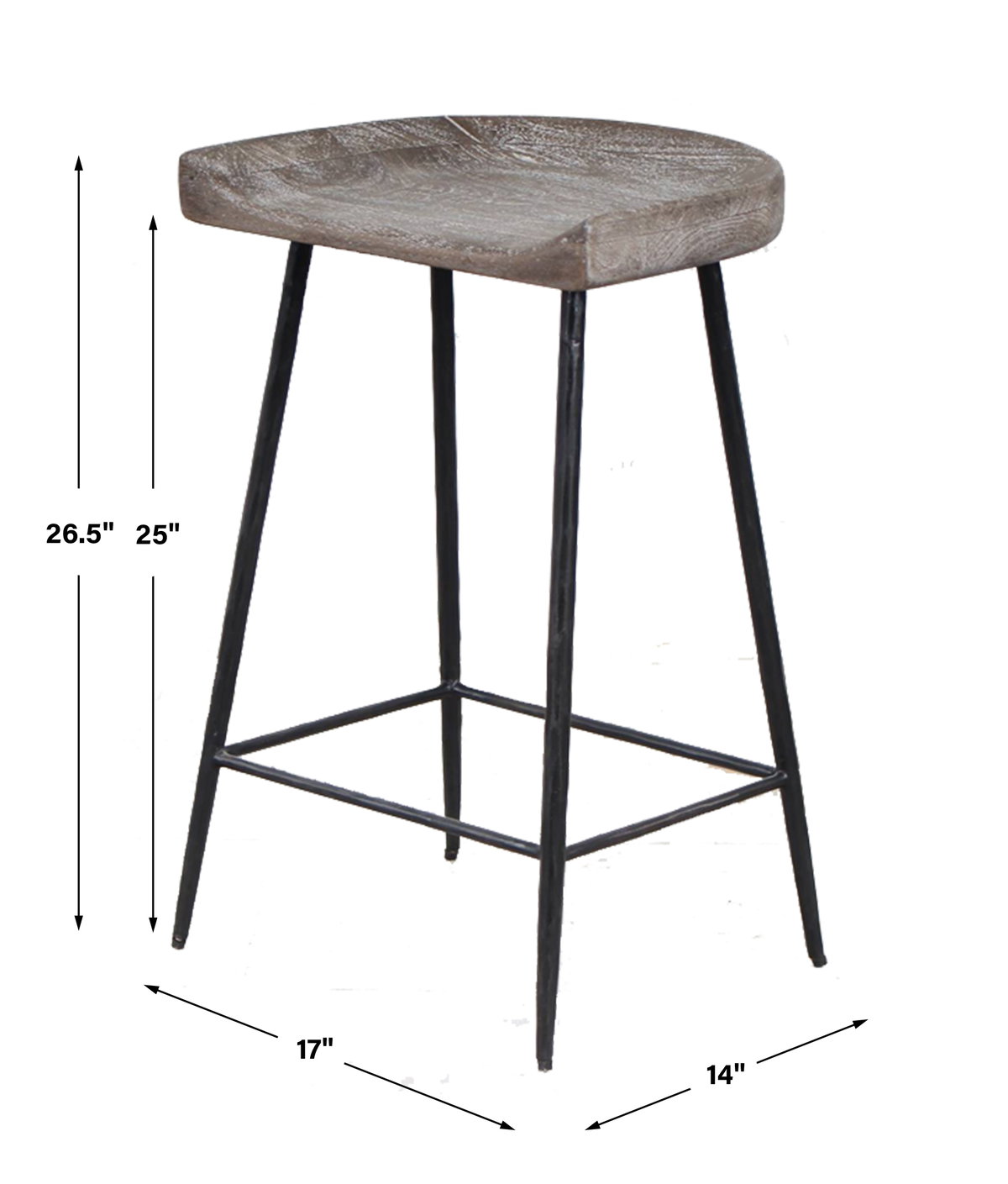 Cordova Carved Wood Counter Stool, Counter & Bar Stool by Uttermost, 17" width x 26.5" height x 14" depth View 3