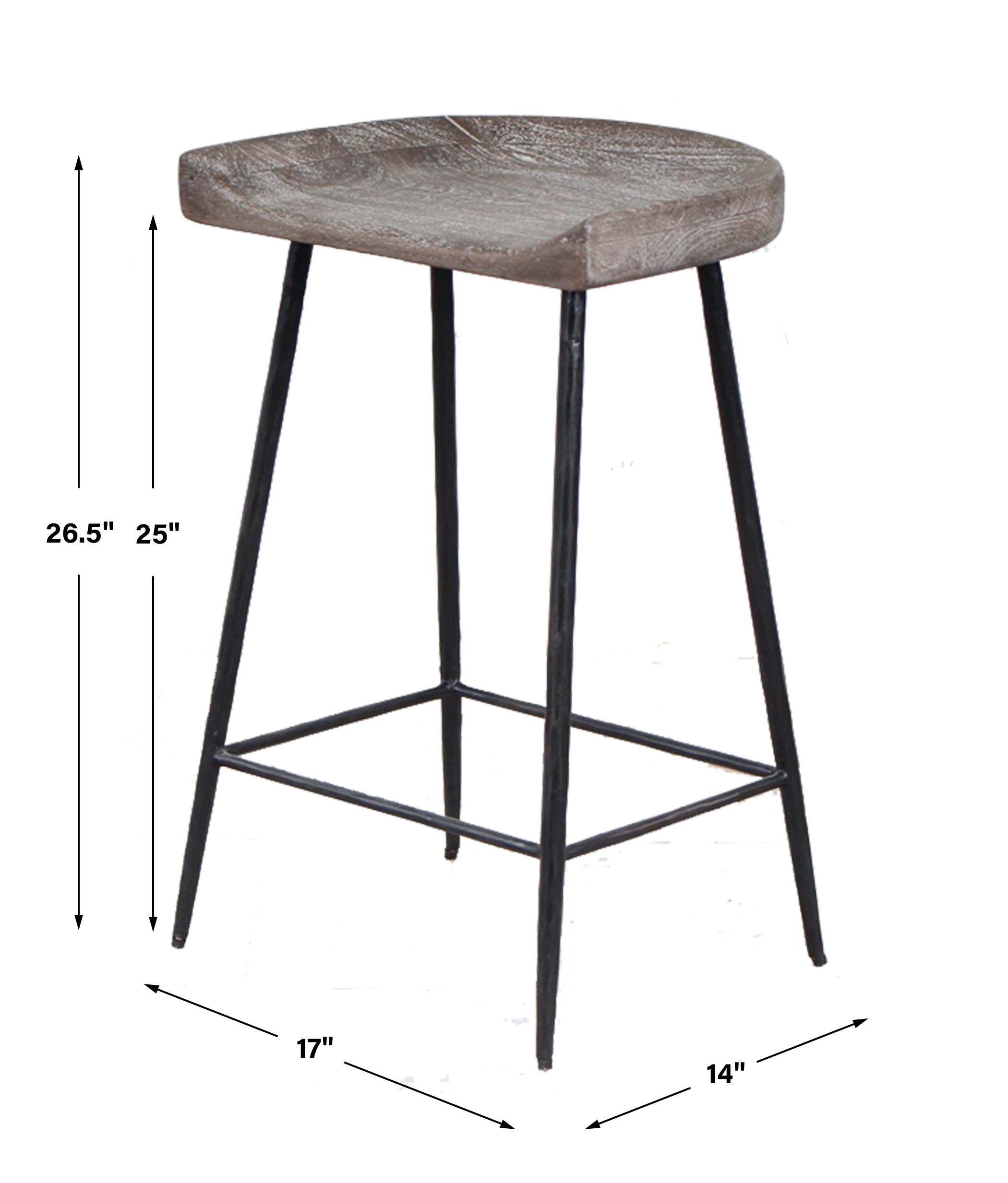 Cordova Carved Wood Counter Stool, Furniture by Uttermost, 17" width x 26.5" height x 14" depth View 3
