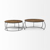 Clapp I Set of 2 (41' & 38') Round Brown Wood Top Black Iron Base Nesting Coffee Tables, by Mercana, 44" length x 44" width x 20" height thumbnail 8