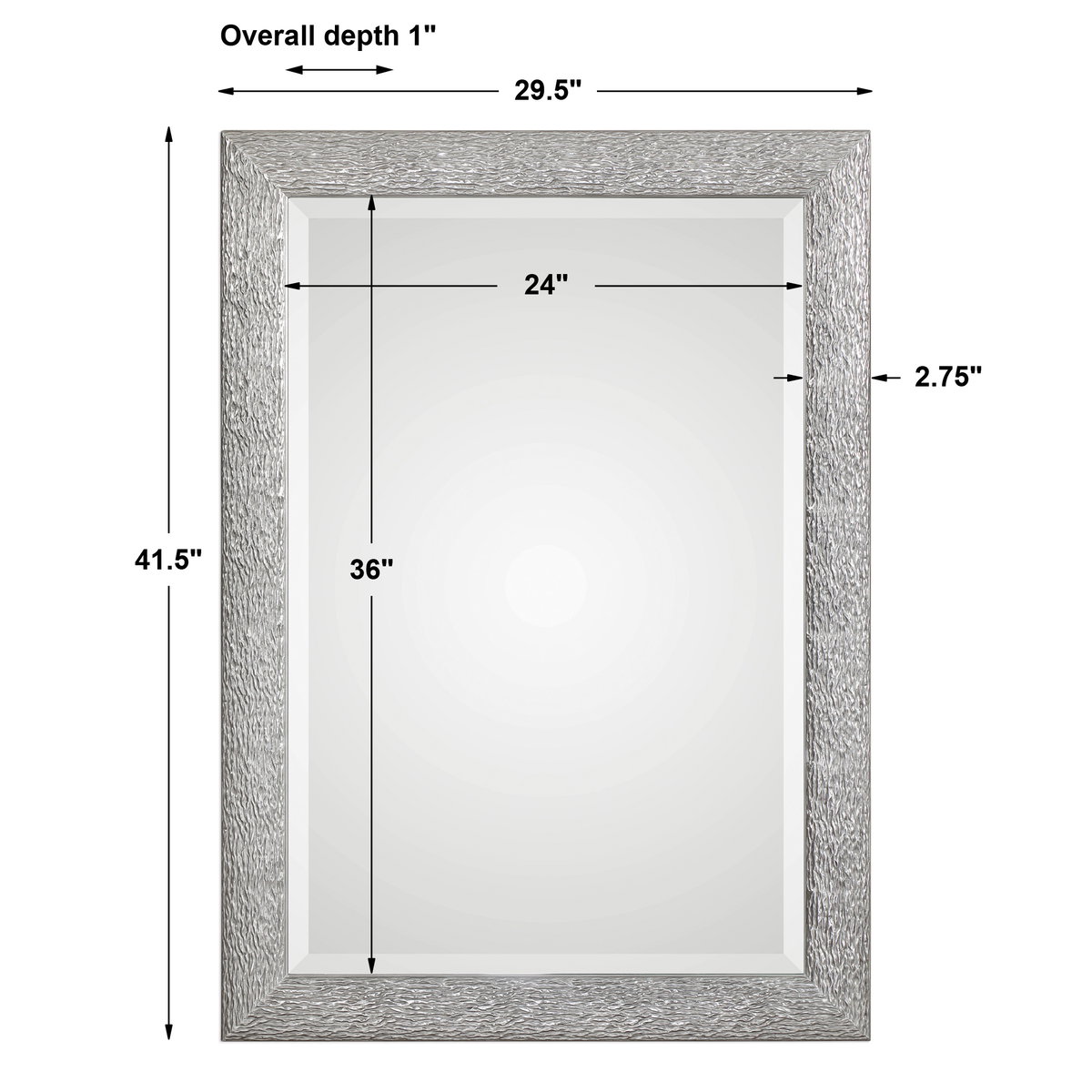 Mossley Metallic Silver Mirror, by Uttermost, 29.5" width x 41.5" height x 1" depth View 3