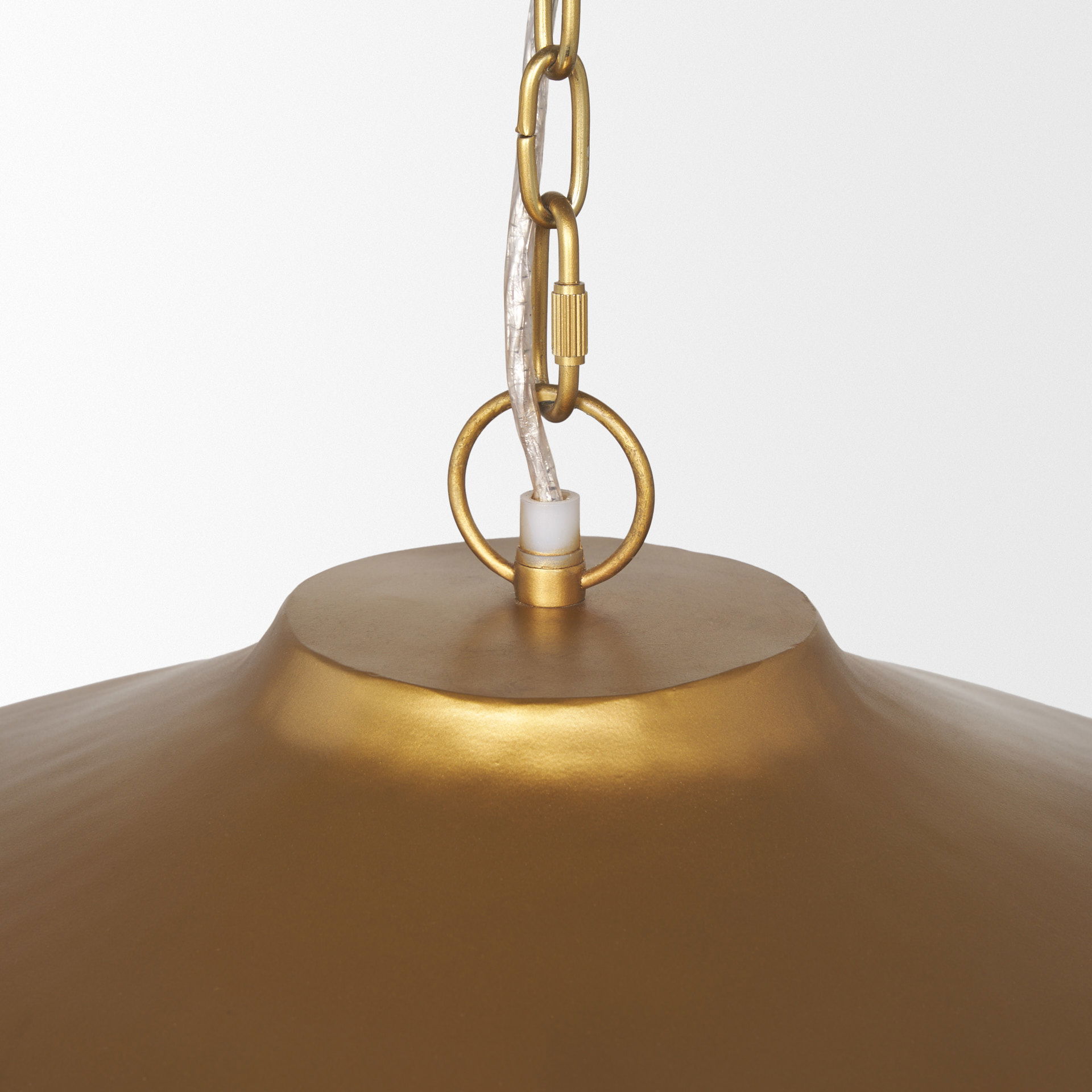 Titus 1-Light Brass Finished Metal Disc Pendant, by Mercana, 24" length x 24" width x 8" height View 6
