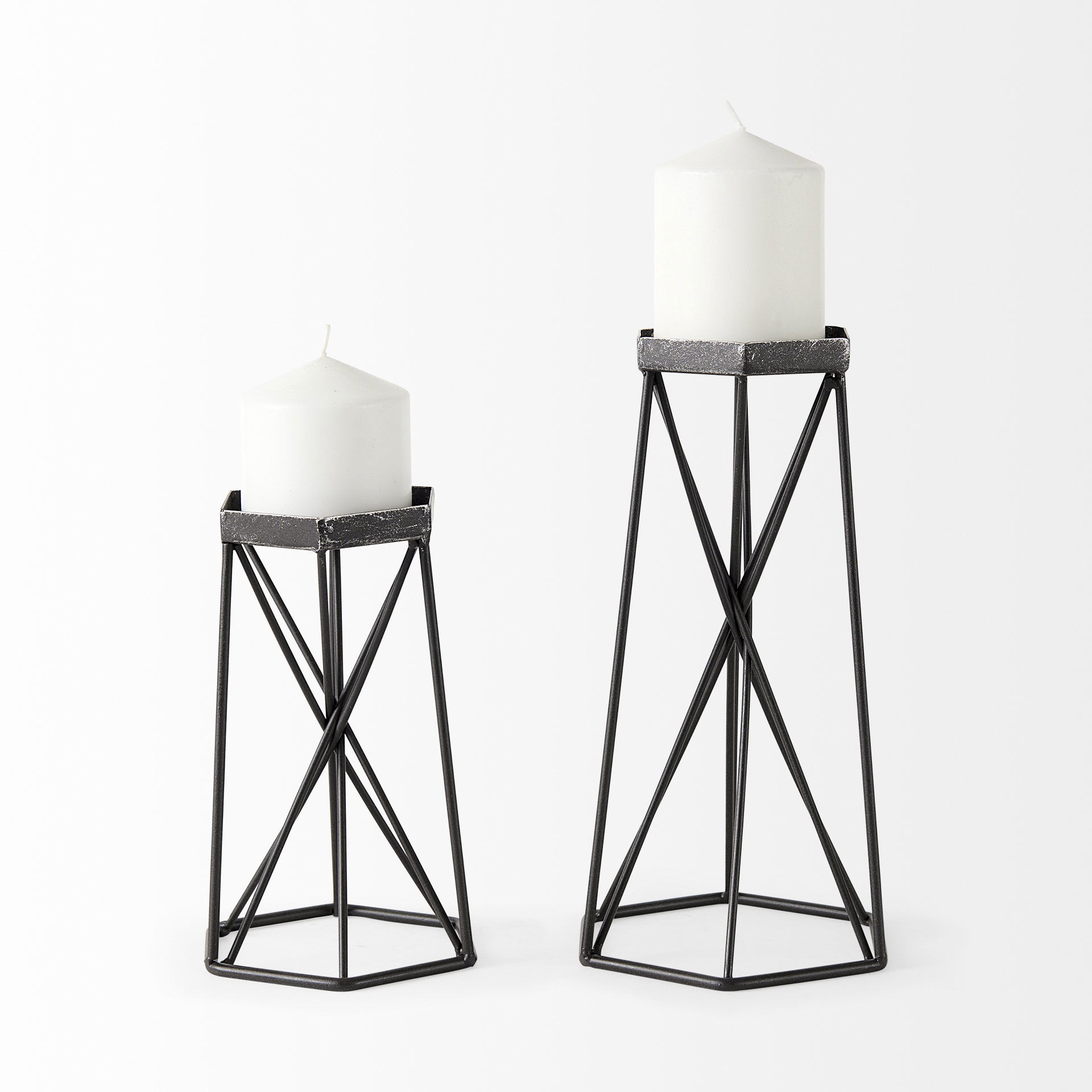 Sixx I Small Antiqued Metal Hexagonal Table Candle Holder large image 