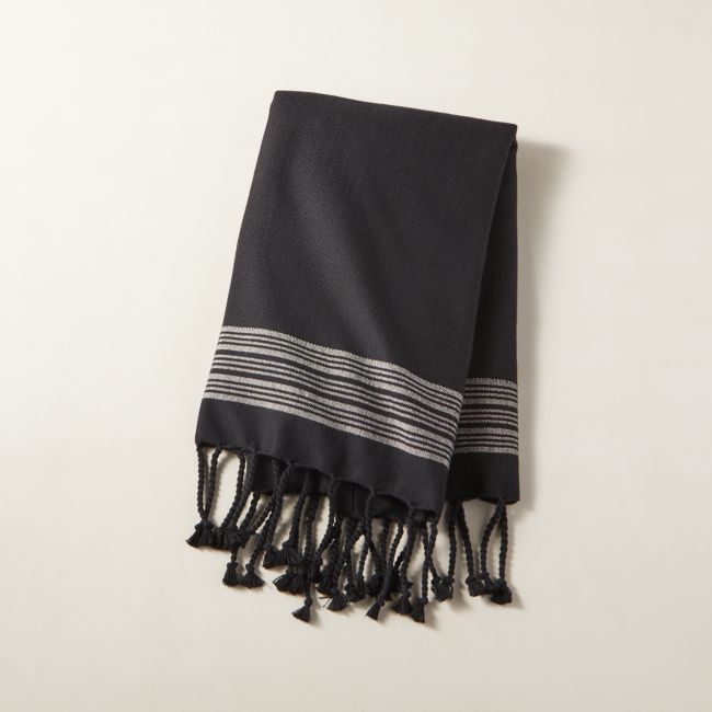 Online Designer Bathroom Catania Black Fringe Tea Towel