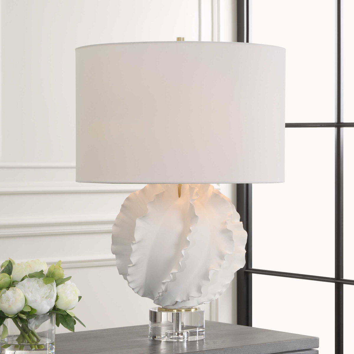 Saylor White Table Lamp, by Uttermost, 19" width x 27.5" height x 19" depth View 2