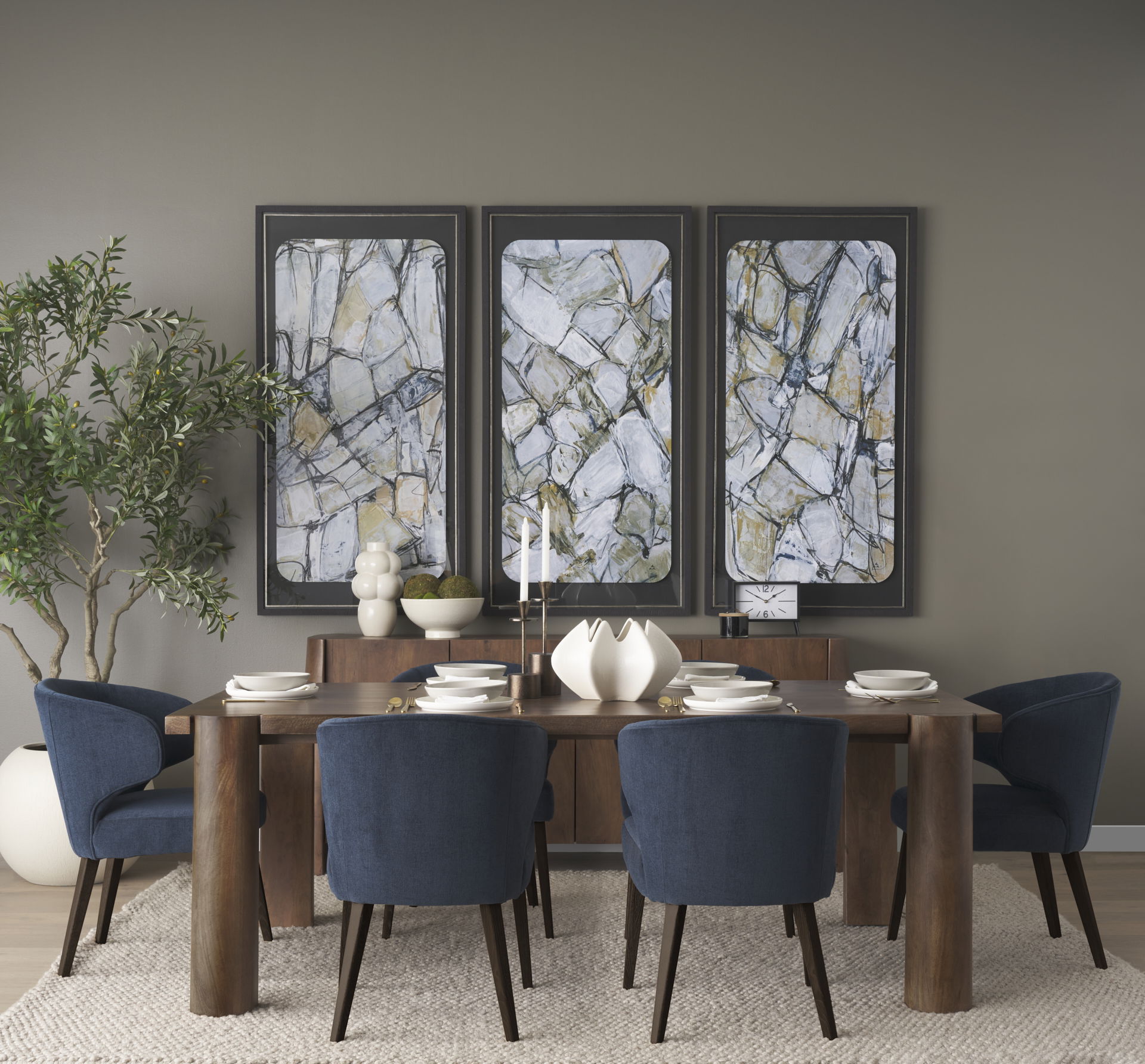 Tammar Rectangular Brown Wood with Tapered Legs Dining Table, by Mercana, 84" length x 45.5" width x 30" height View 2